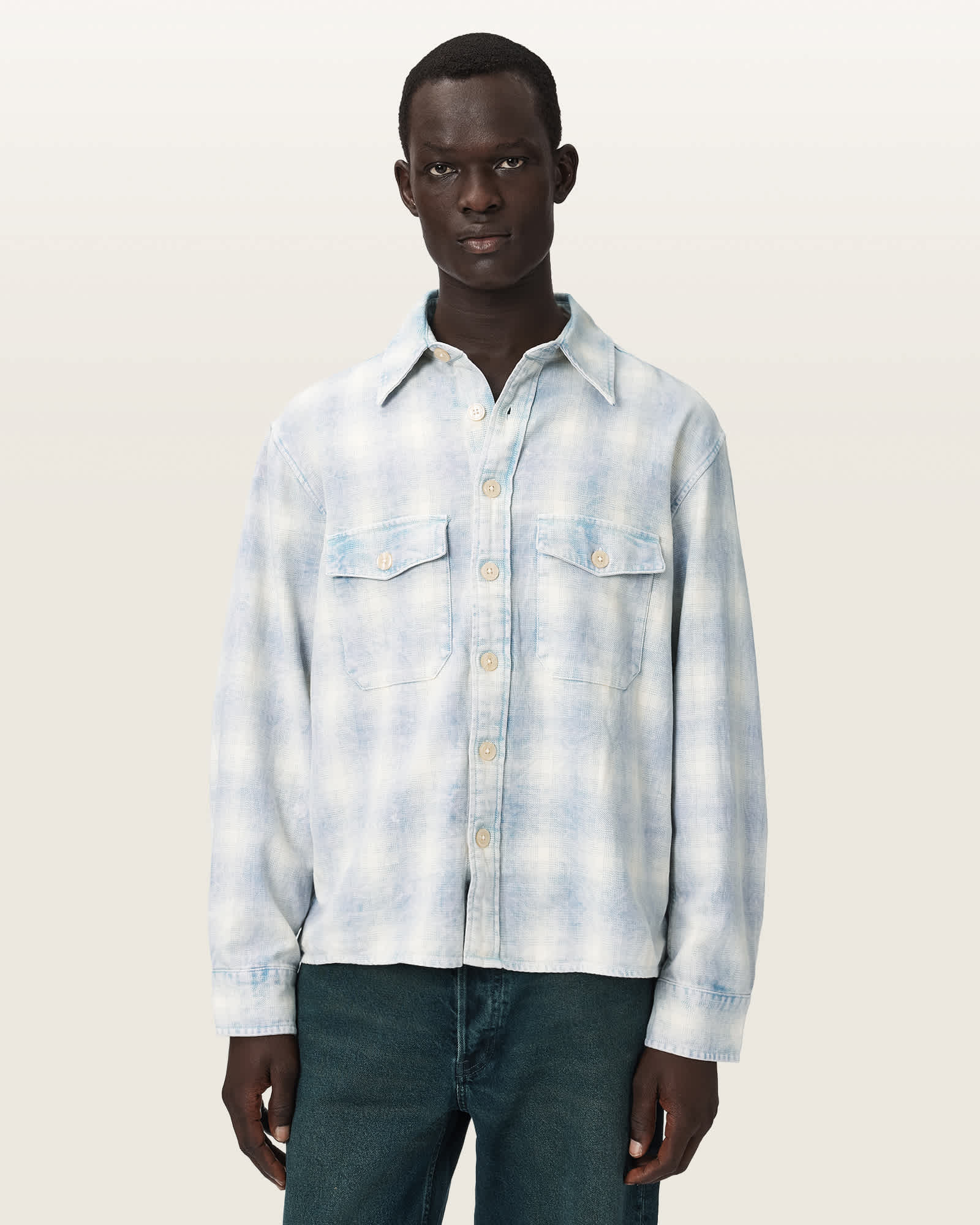 AllSaints Cotton Santos Long Sleeve Checked Shirt, Size: L