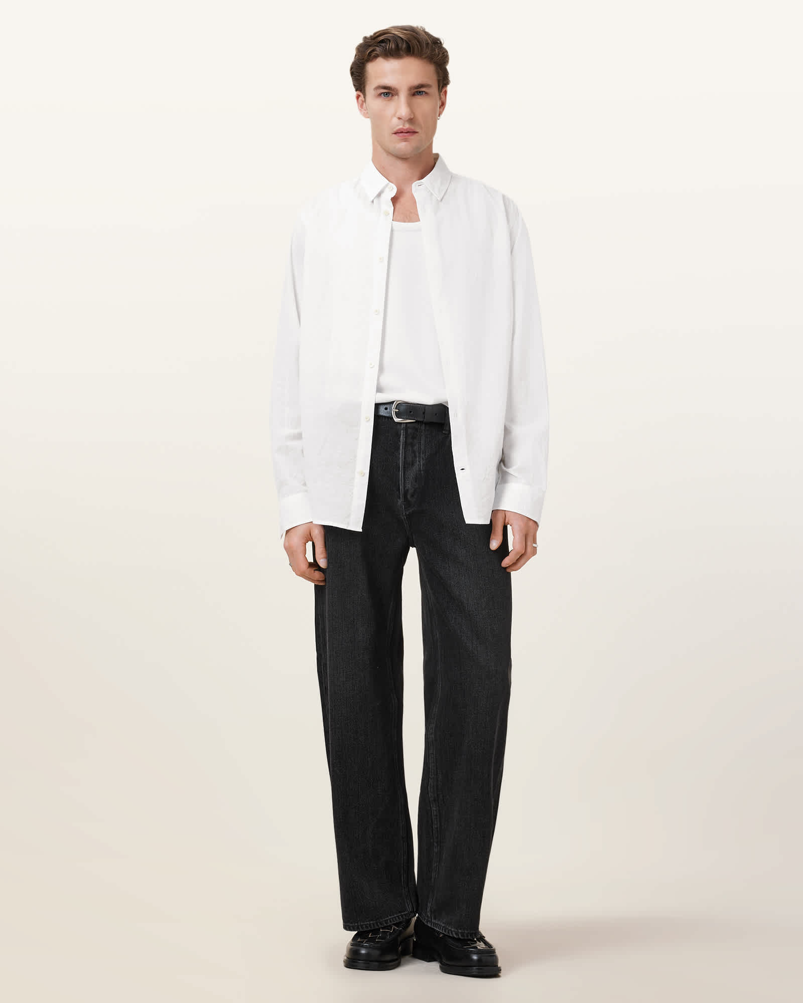 AllSaints Linen/Viscose Cassis Long Sleeve Cotton Shirt