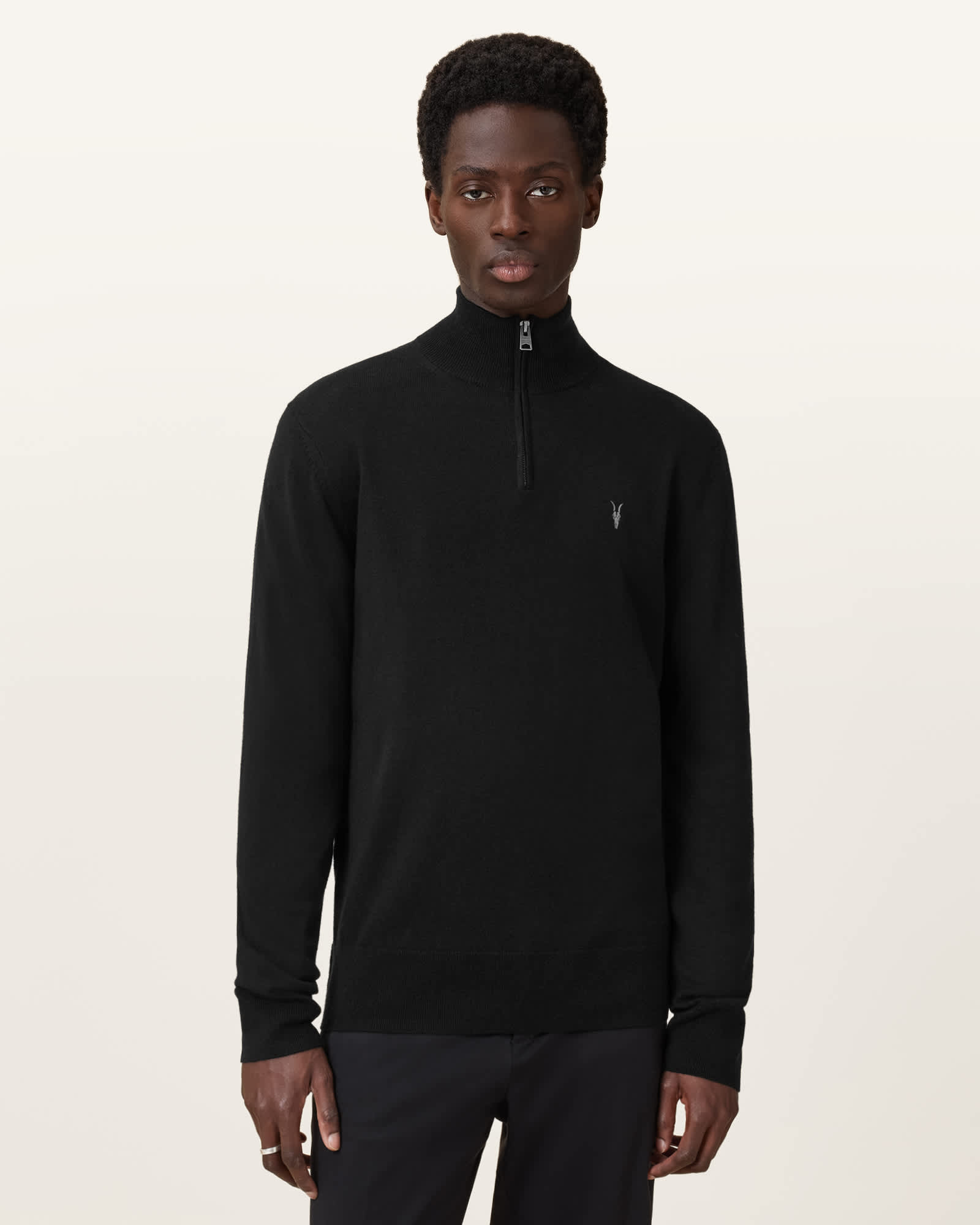 AllSaints Men's Wool/Polyamide Kilburn Zip Funnel Neck Ramskull Jumper, Size: L