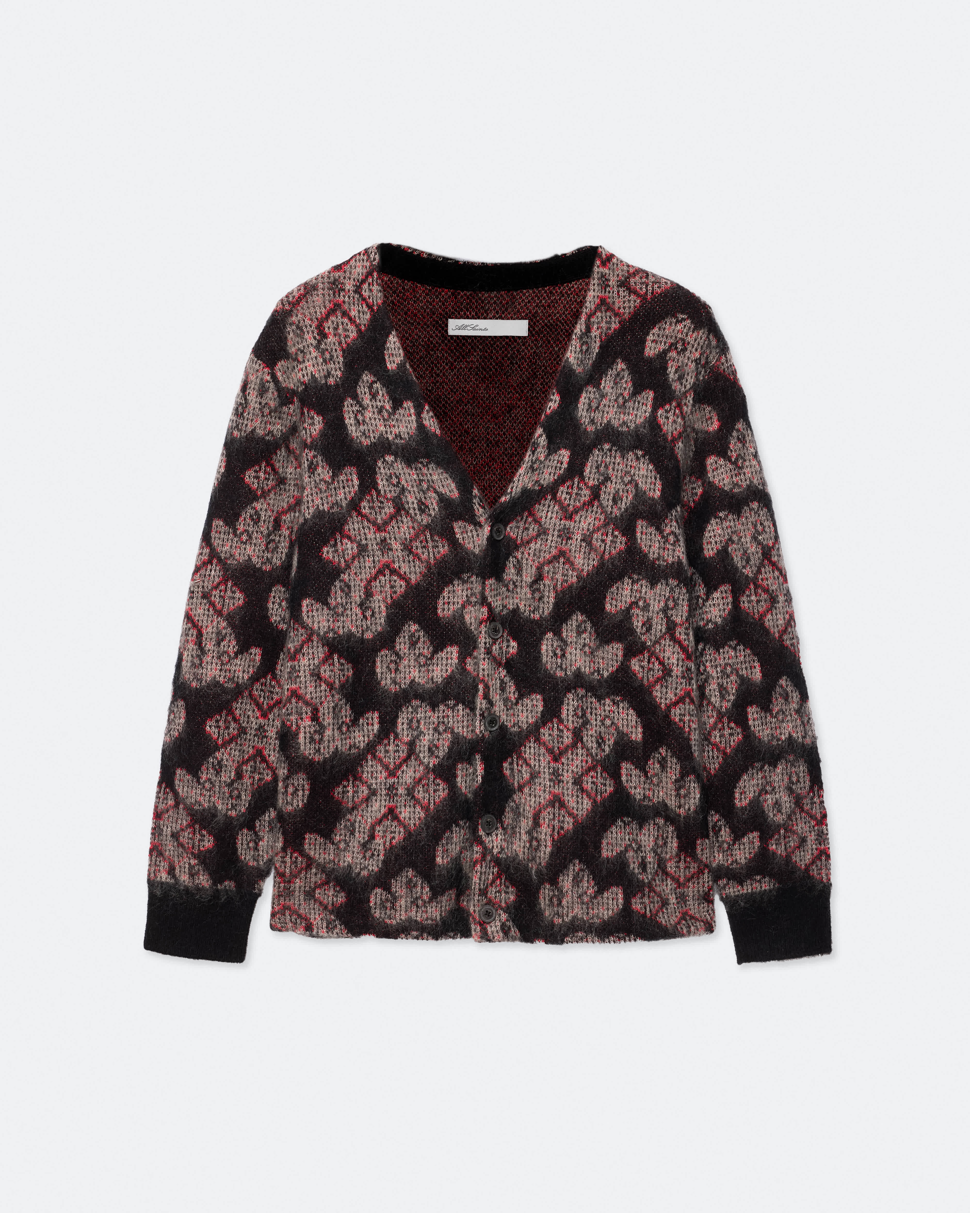 AllSaints Men's Galactic Jacquard-Knit Alpaca-Blend Cardigan, Grey, Size: XS