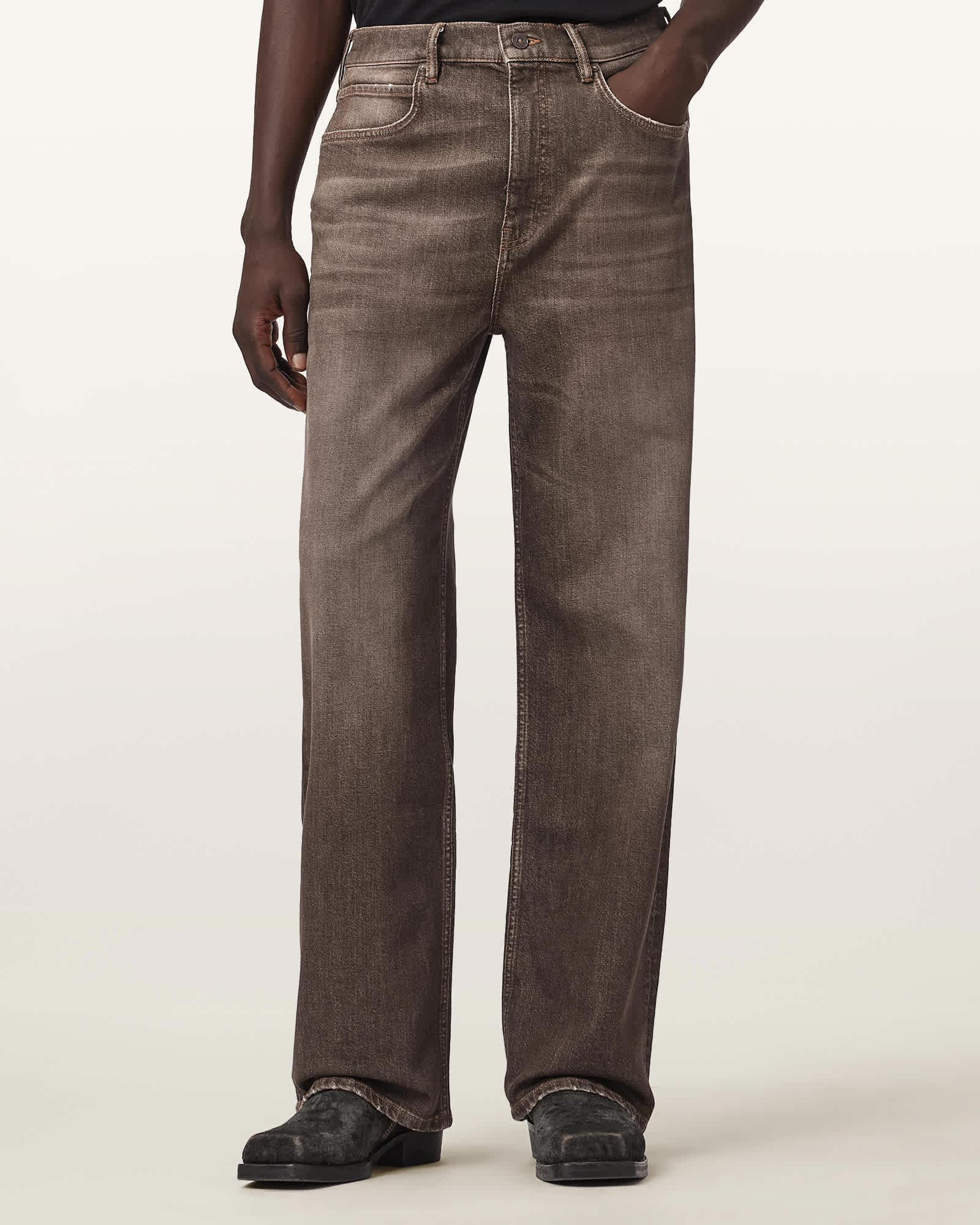 Allsaints Men's Brown Lenny Loose Fit Wide Leg Denim Jeans - Size  38