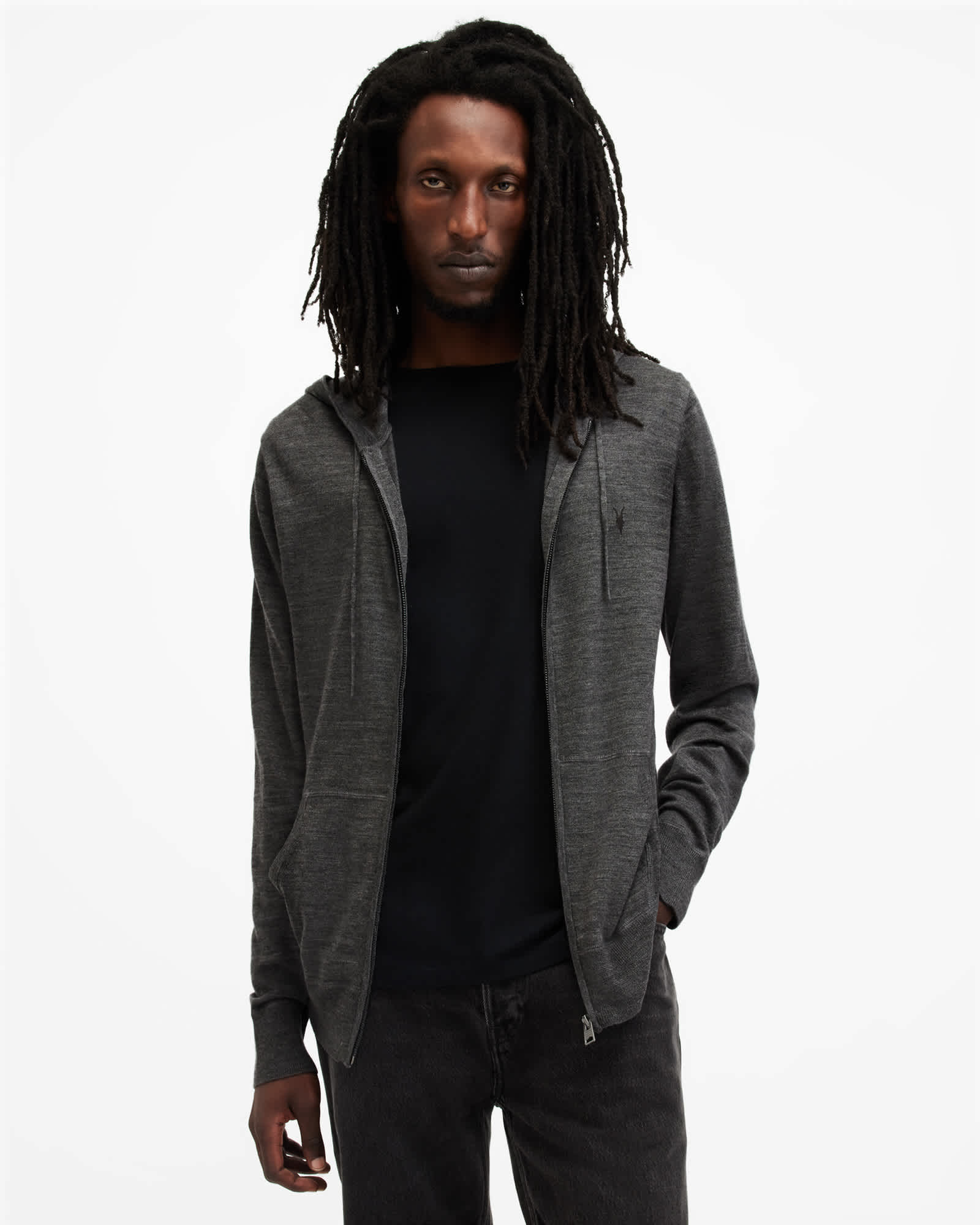 Allsaints Men's Mode Merino Zip Up Ramskull Hoodie - Size  Xs