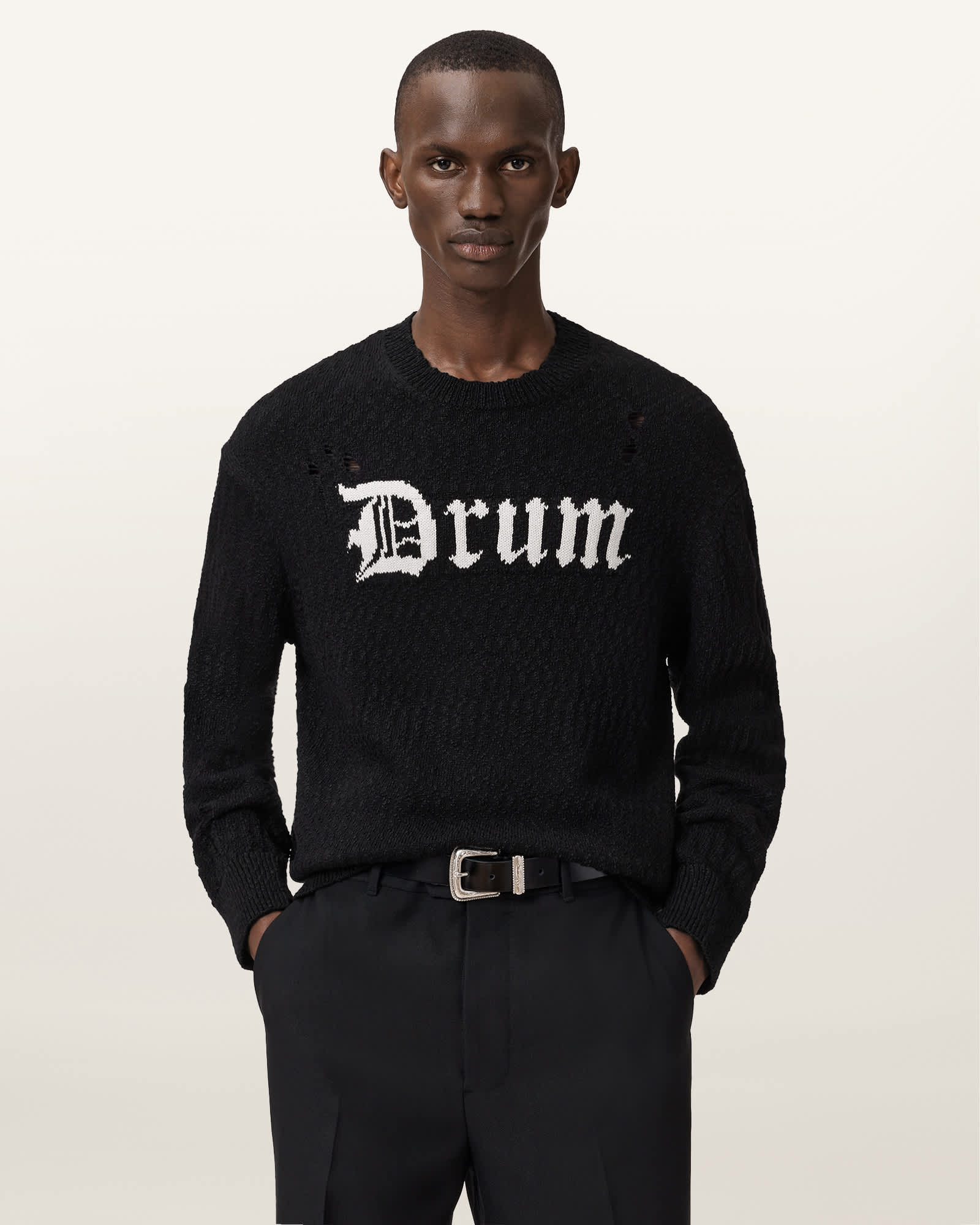AllSaints Drum Jacquard Jumper,, Black/Chalk White