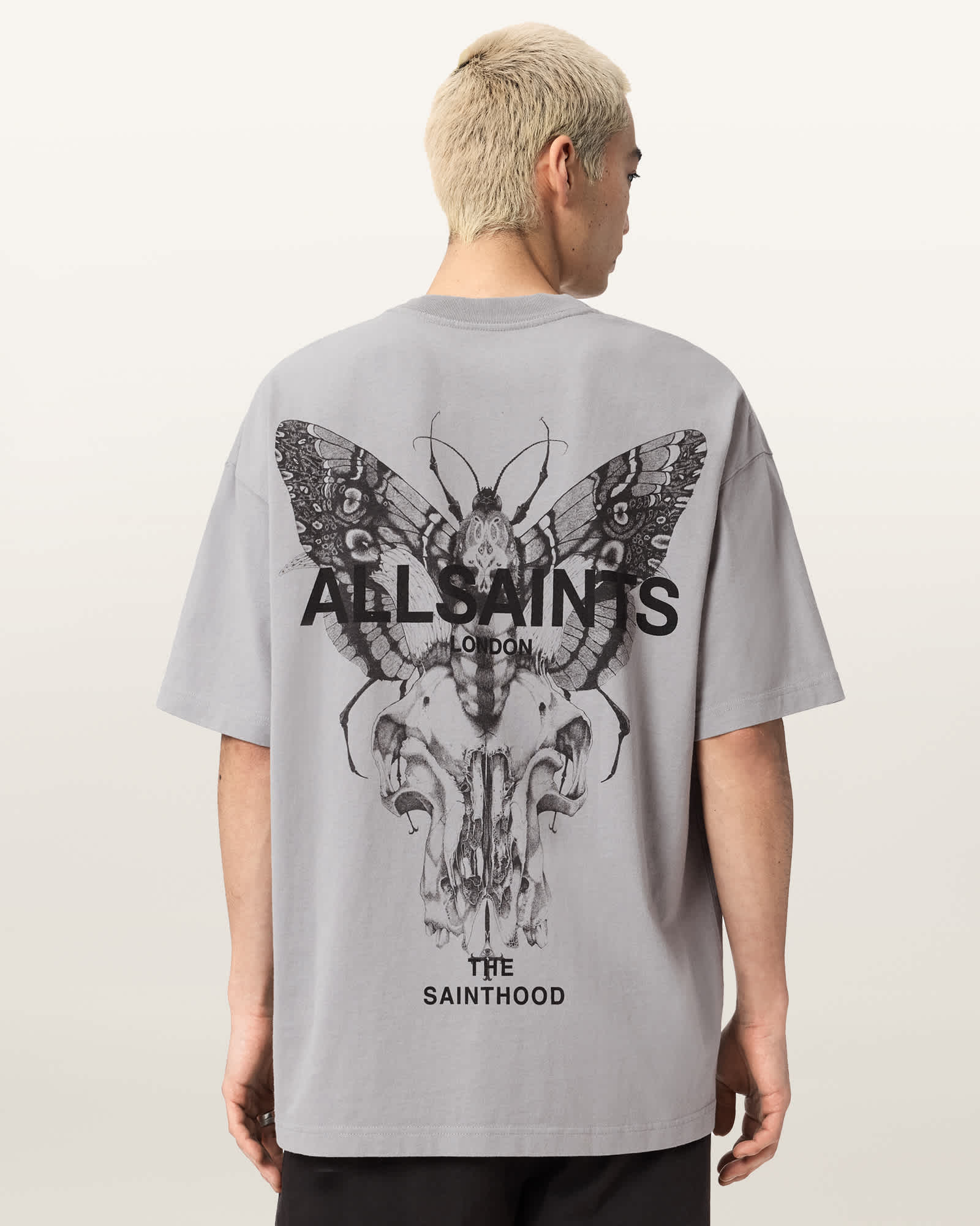 AllSaints Hallis Oversized Graphic T-Shirt, Grey