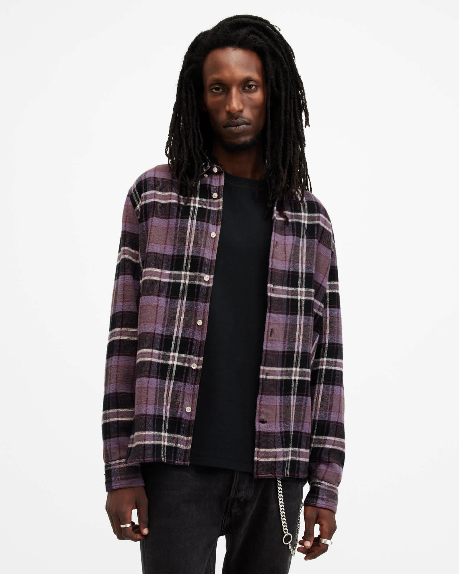 Allsaints Men's Buzzard Checked Relaxed Fit Ramskull Shirt - Size  Xxl