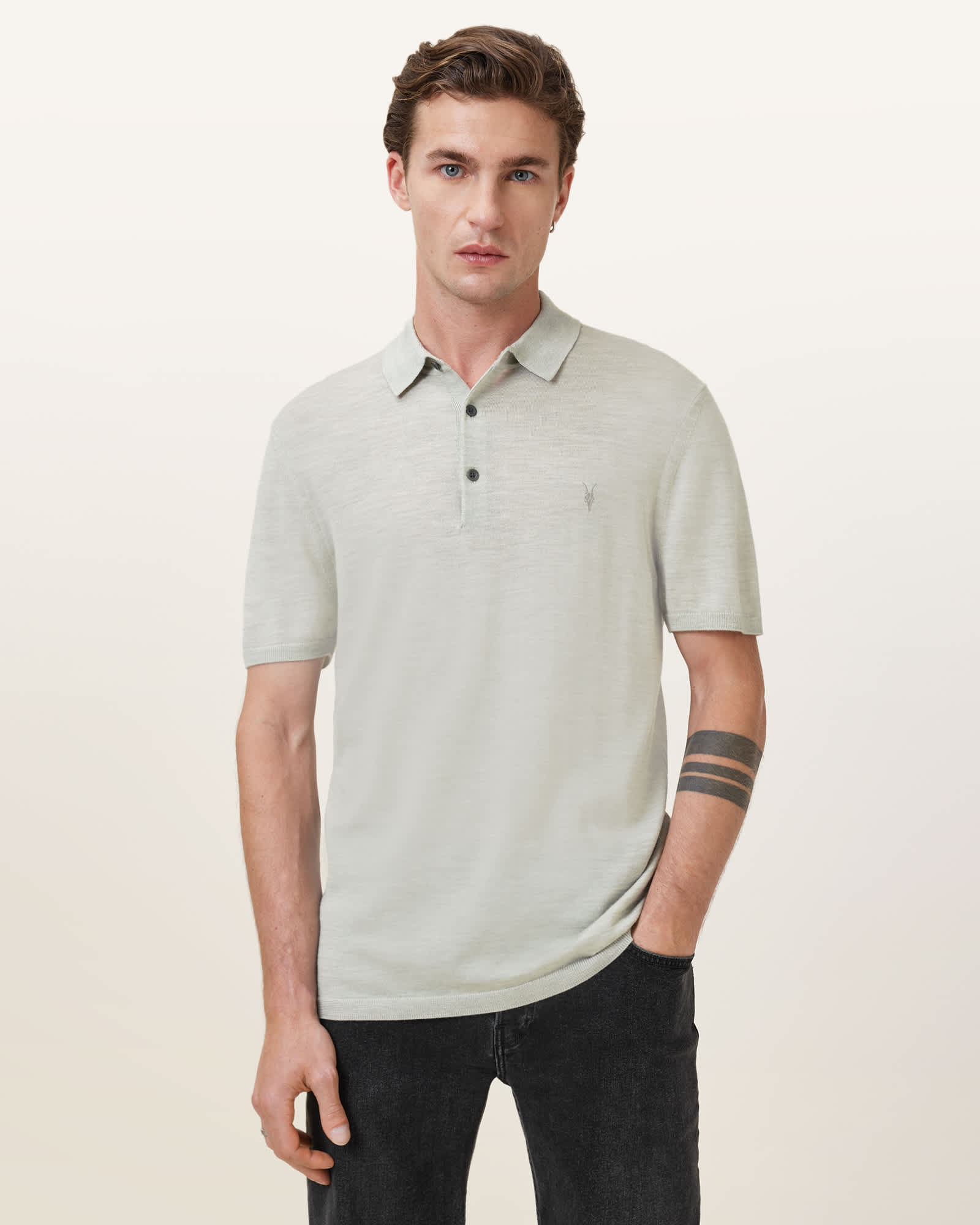 Allsaints Men's Mode Merino Short Sleeve Ramskull Polo Shirt - Size  Xs