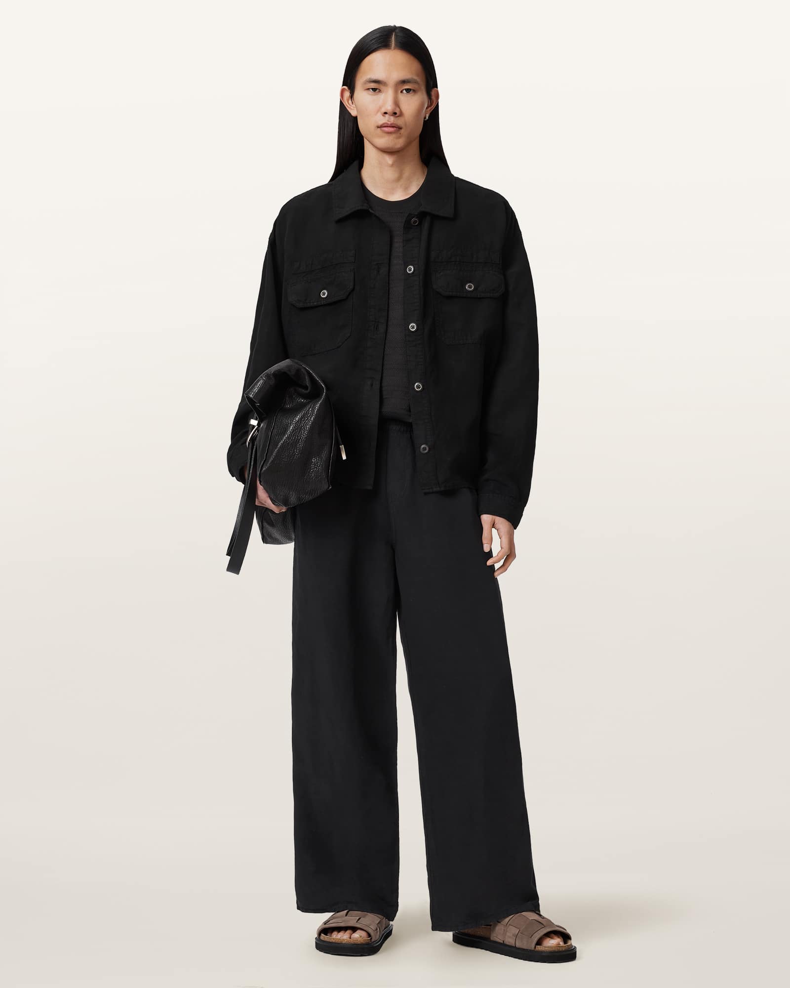 AllSaints Lyocell/Linen Korten Loose Fit Linen Blend Trousers, Size: XS
