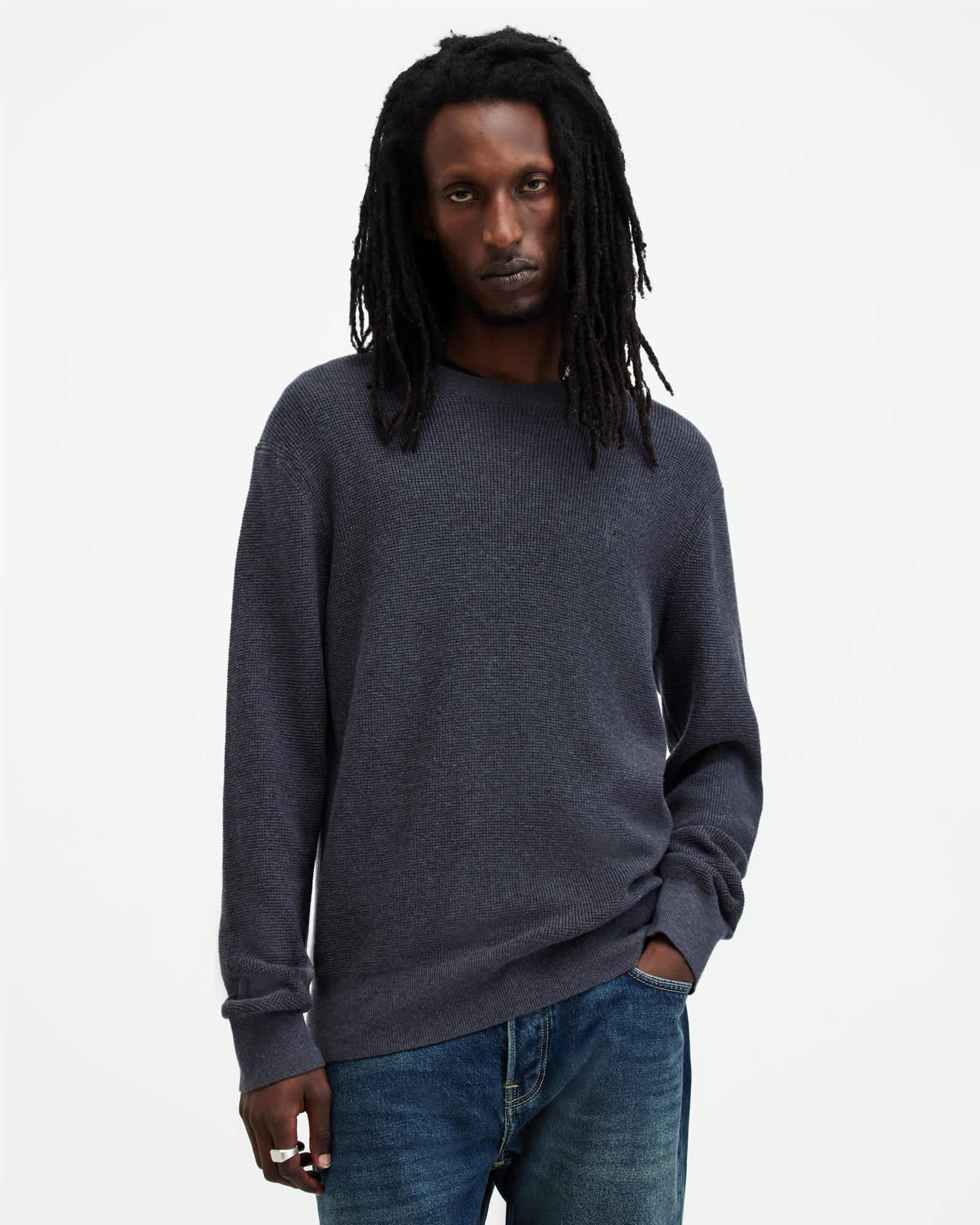 Allsaints Men's Aspen Waffle Texture Crew Neck Ramskull Jumper - Size  Xxl