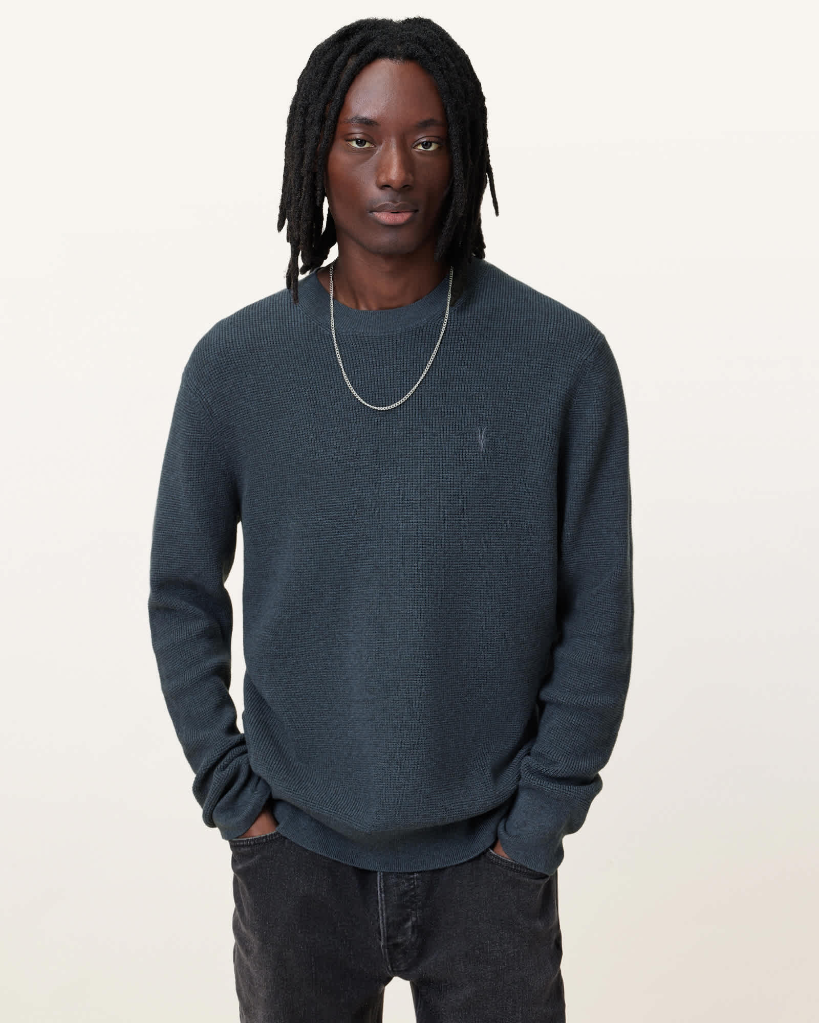 Allsaints Men's Aspen Waffle Texture Crew Neck Ramskull Jumper - Size  Xxl