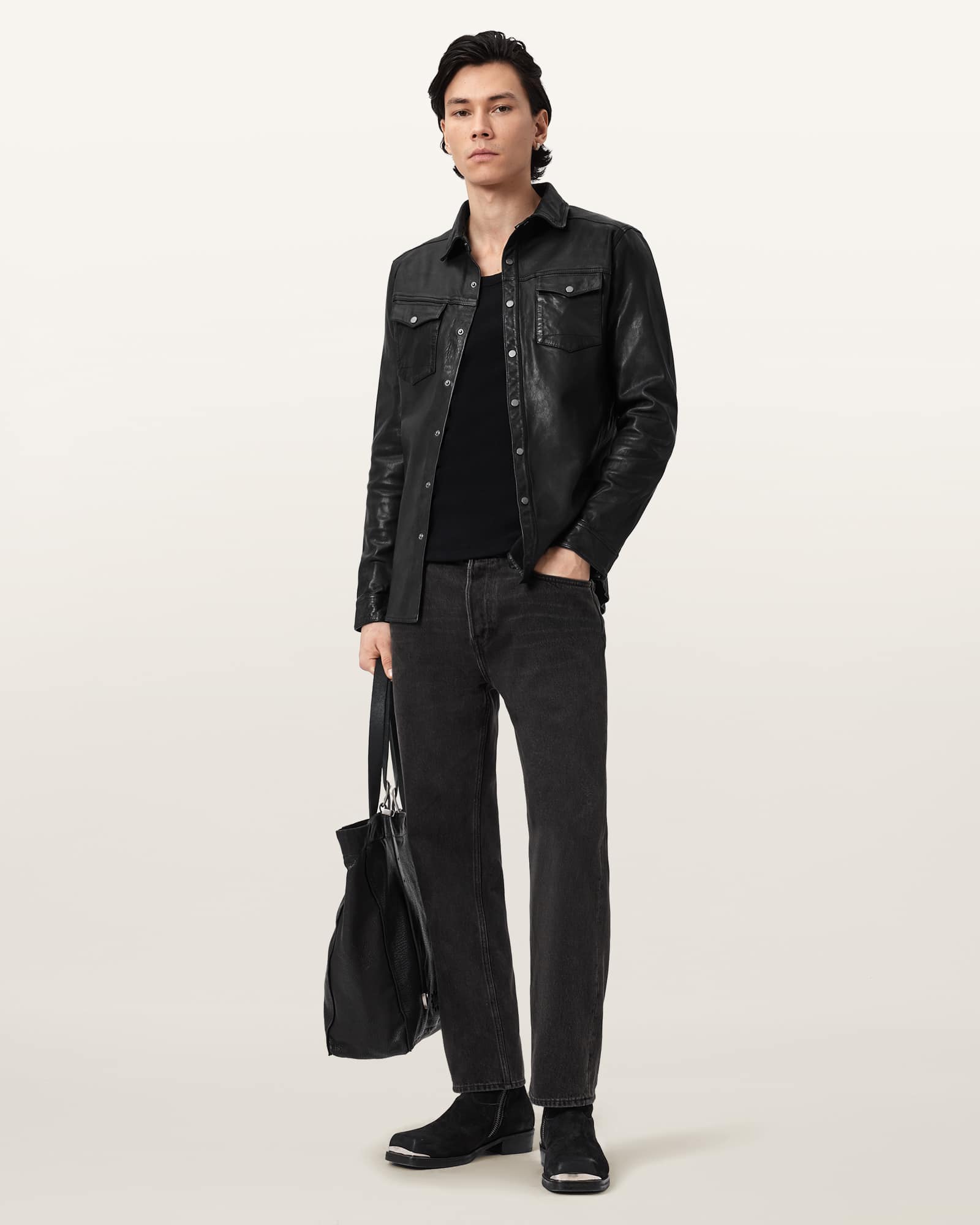 AllSaints Leather Irwin Leather Shirt, Size: XS