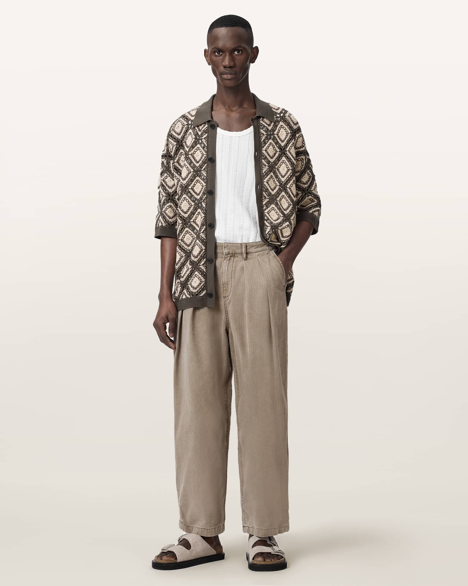 Allsaints Men's Brown Becco Tapered Leg Pleated Trousers - Size  38
