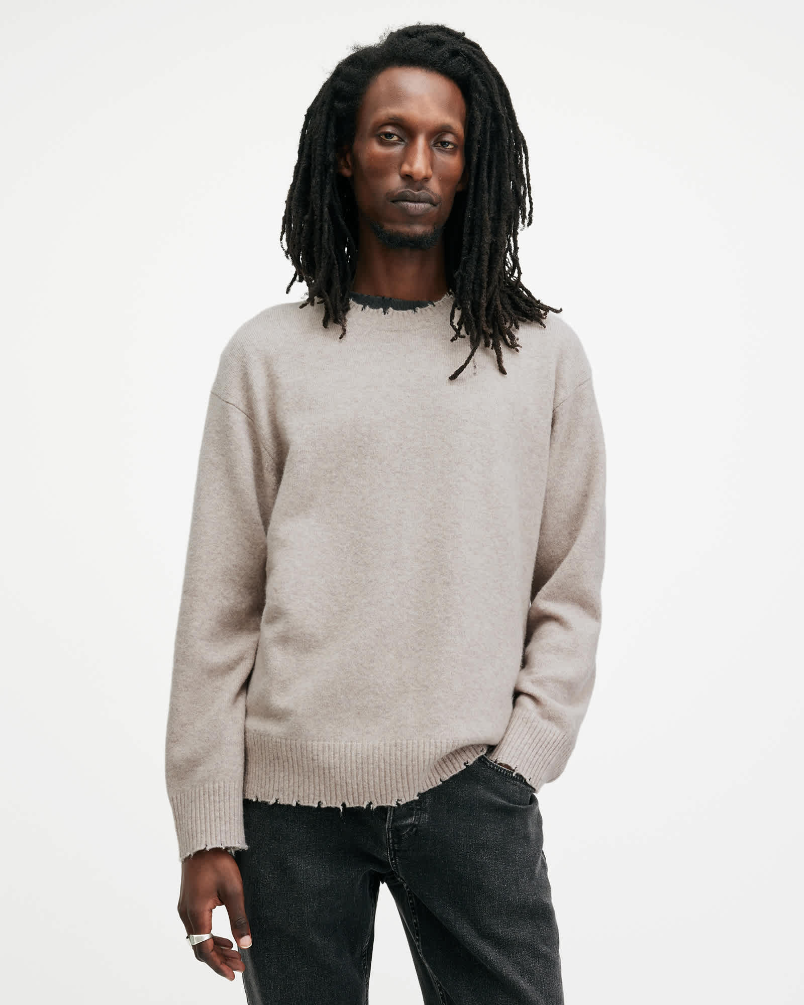 Allsaints Men's Luka Recycled Distressed Crew Neck Jumper - Size  Xxl