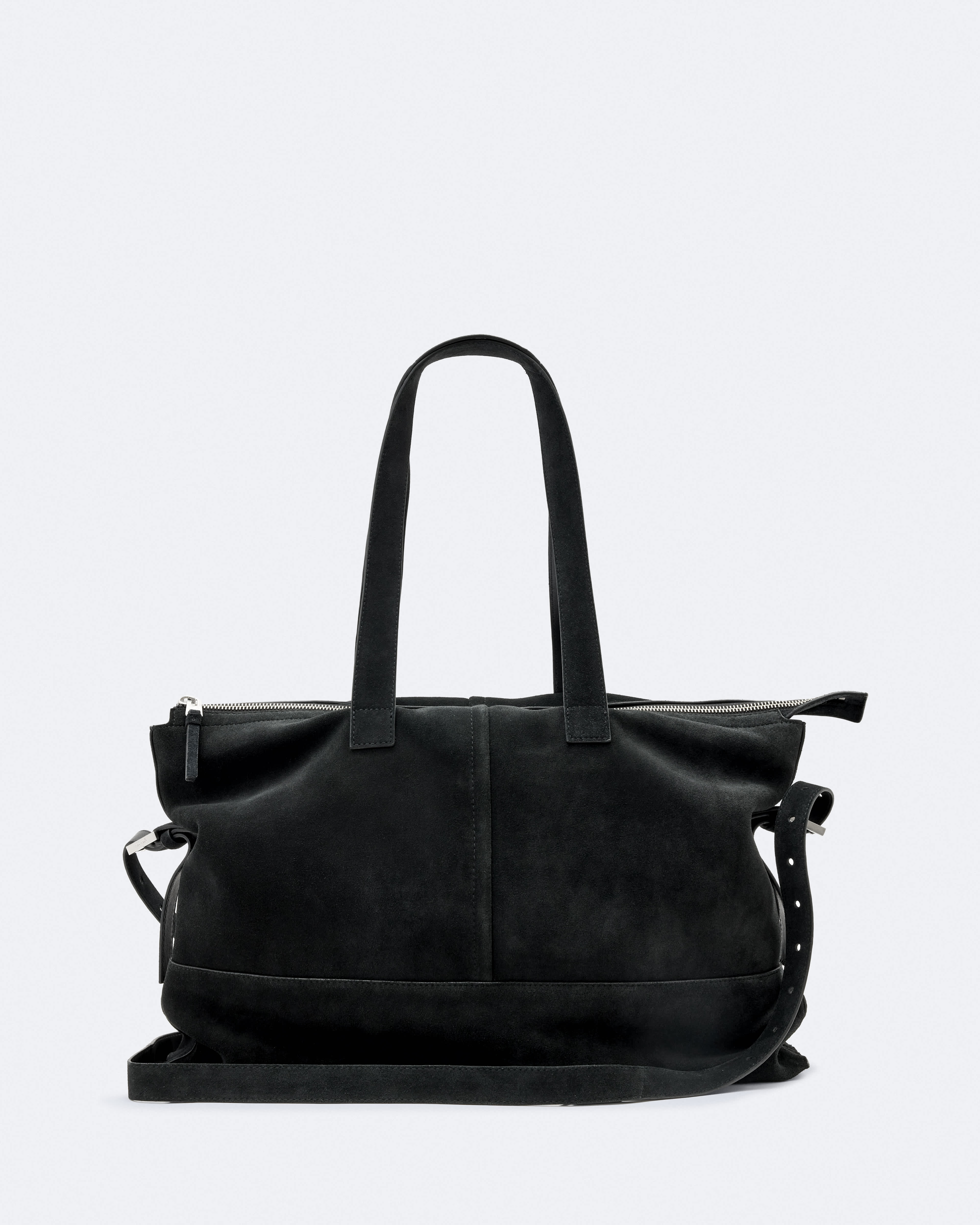 AllSaints Cassius Zipped Suede Tote Bag, Black, One Size