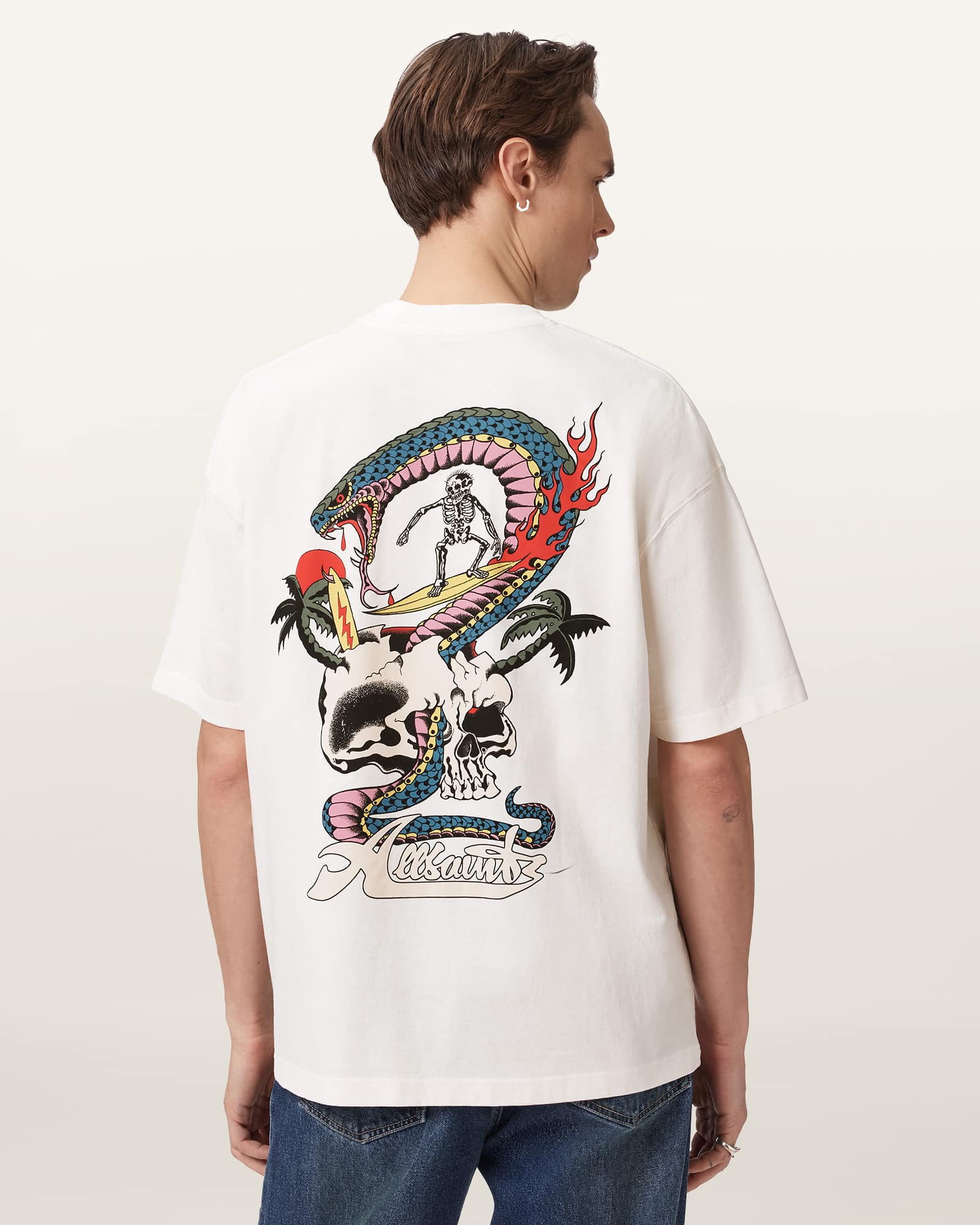 Allsaints Men's White Snakepit Oversized Short Sleeve Graphic T-Shirt - Size  Xxl