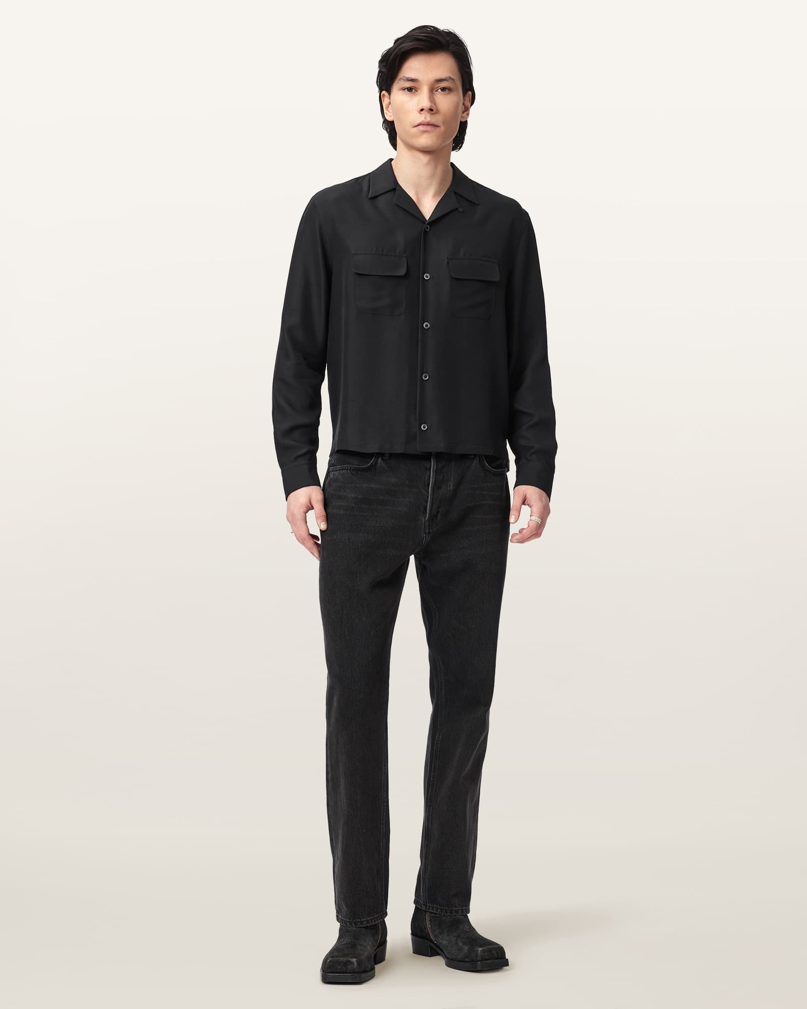 AllSaints Silk Ravenor Boxy Silk Shirt, Size: S
