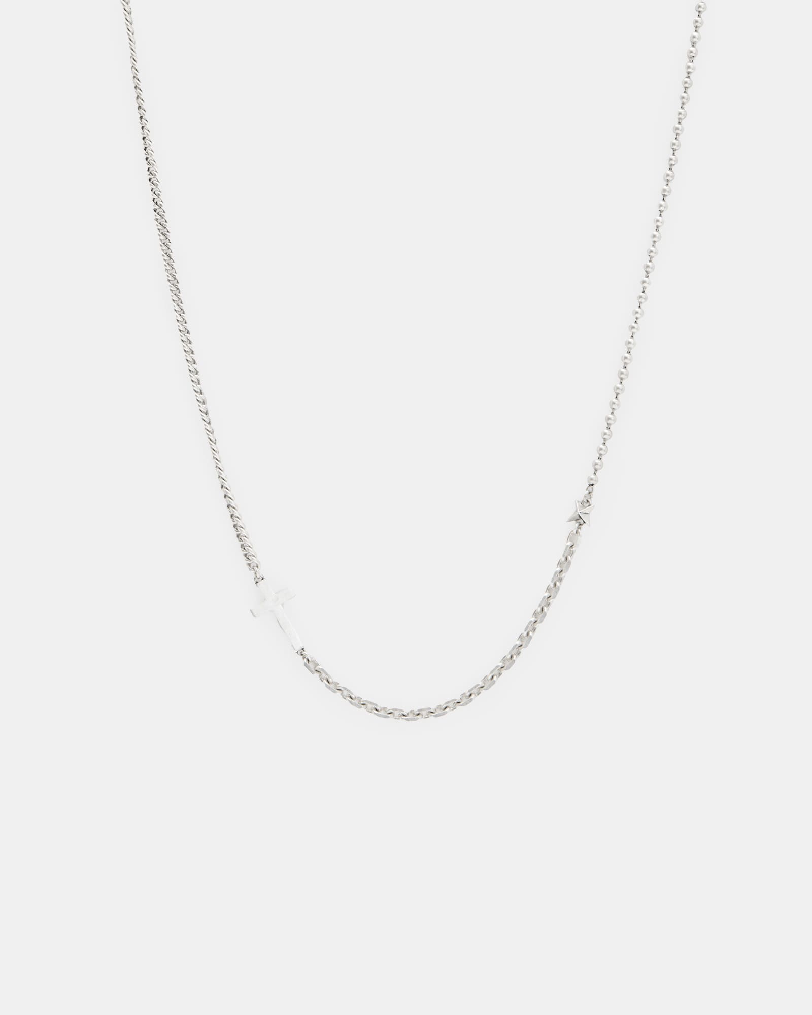 AllSaints Sterling Silver Layden Mixed Chain Cross Necklace