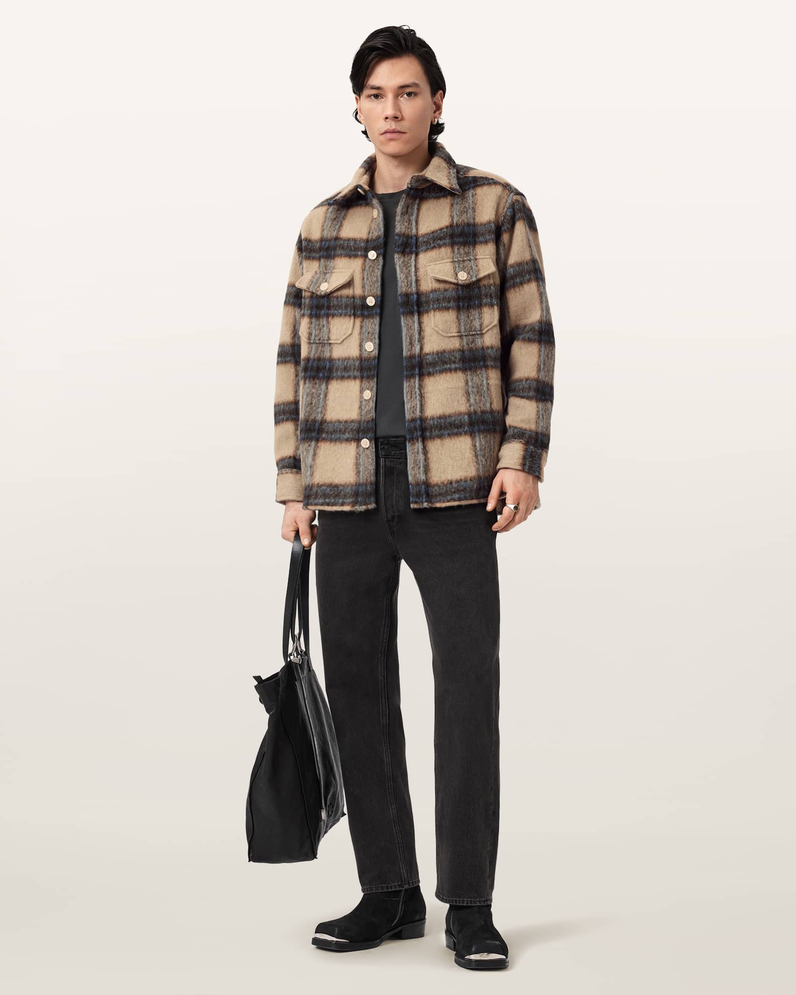 AllSaints Polyester Mogamy Long Sleeve Check Shirt, Size: M