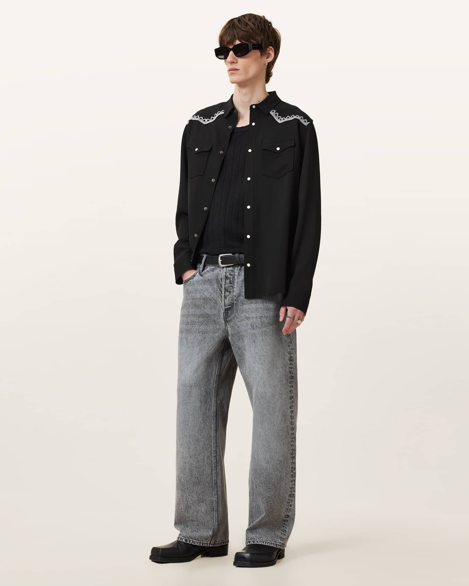 AllSaints Men's Dallin Embroidered Long Sleeve Shirt