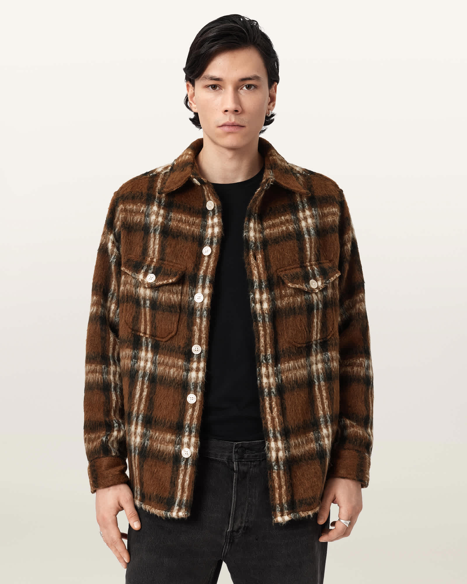 AllSaints Royodo Long Sleeve Check Shirt,, Brown