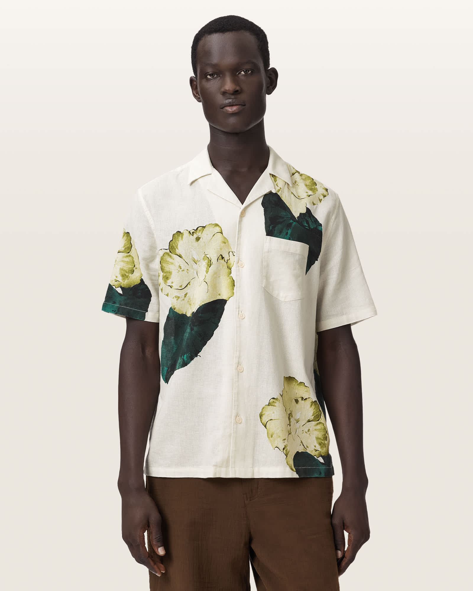 AllSaints Cotton Nouvelle Short Sleeve Linen Blend Shirt, Size: XXL