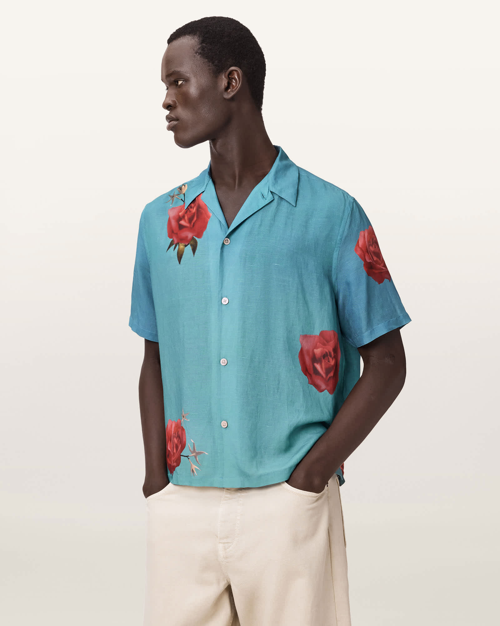 AllSaints Viscose Fleur Fazed Boxy Short Sleeve Shirt, Size: S