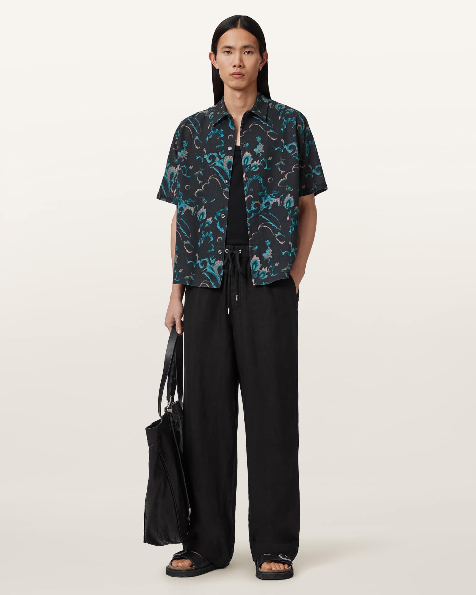 Allsaints Men's Blue Fortune Short Sleeve Linen Blend Boxy Shirt - Size  Xxl