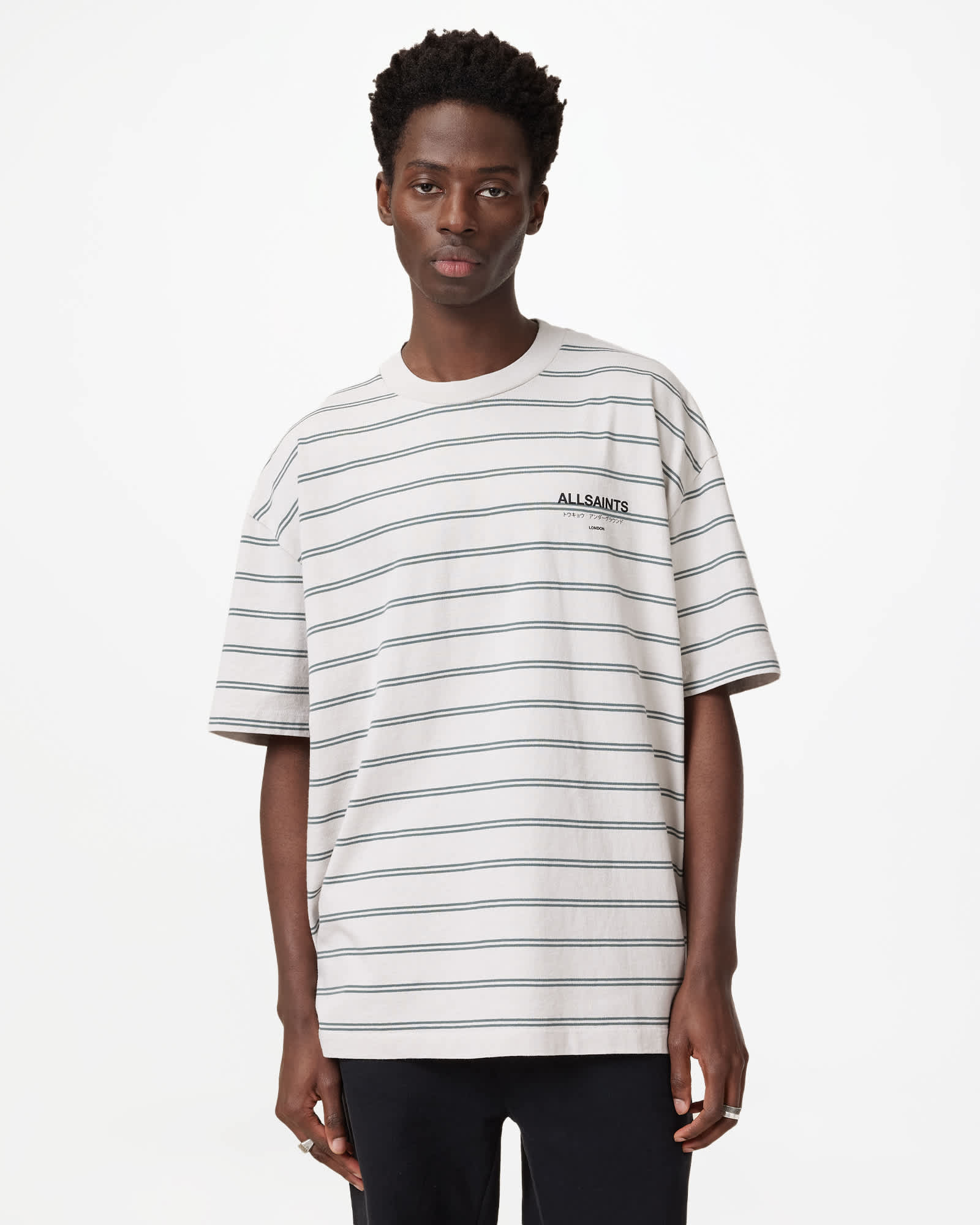 AllSaints Underground Oversized Striped T-Shirt,, SPECKLE GRY/GREY