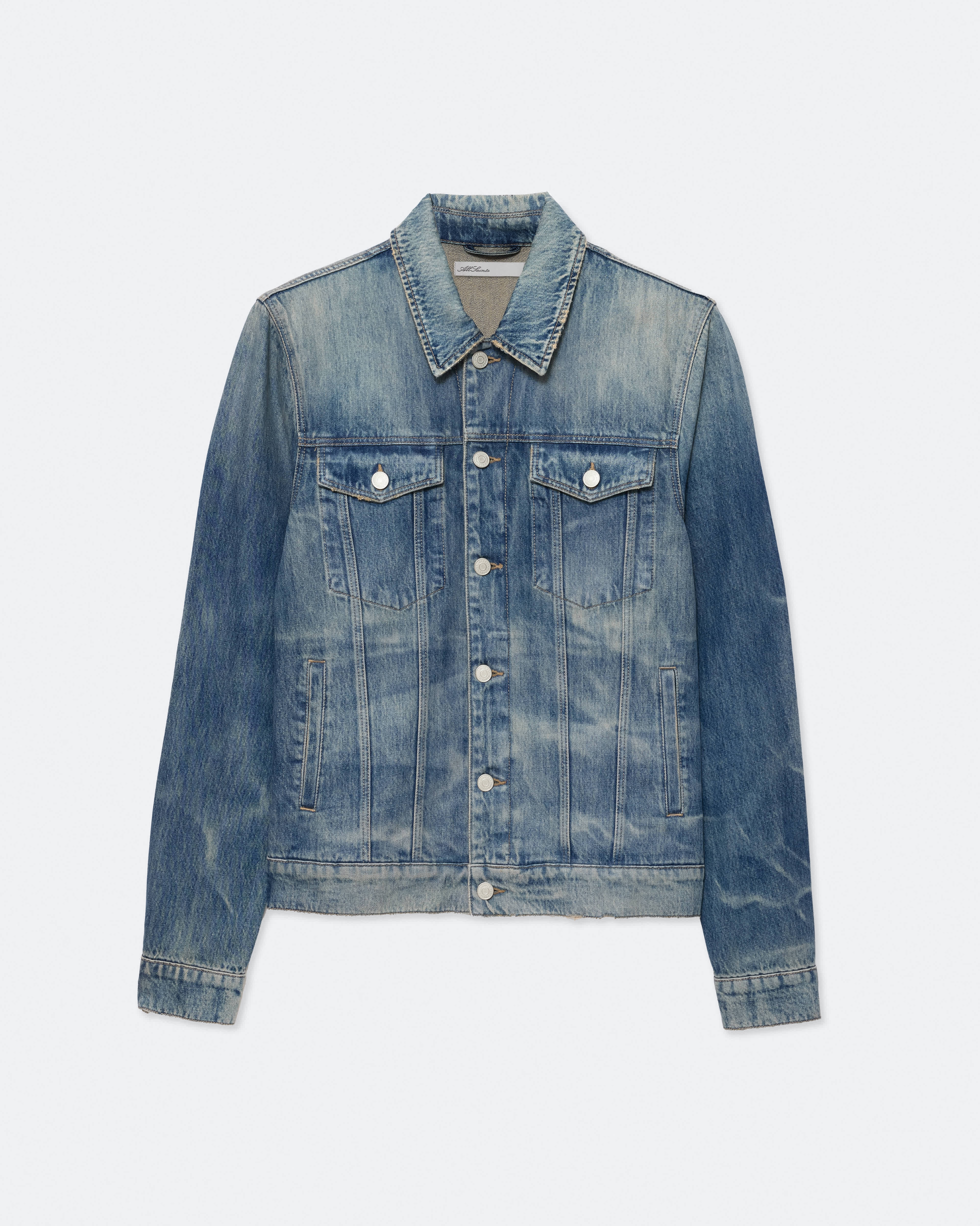 Allsaints Herren Blau Taillierte Trucker-Jacke In Hellem Indigo - Bild 3