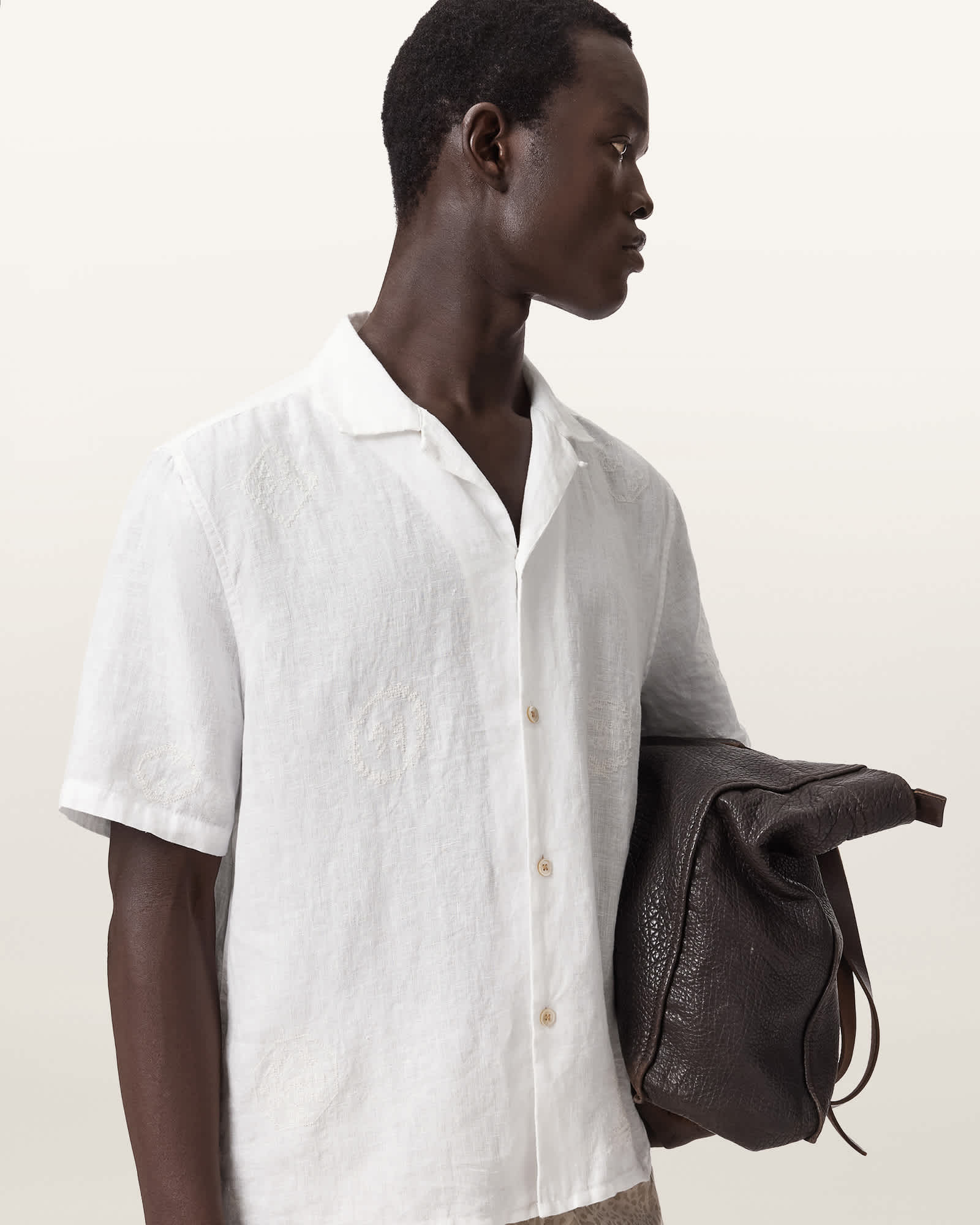 AllSaints Linen Sepal Short Sleeve Boxy Linen Shirt, Size: XXL