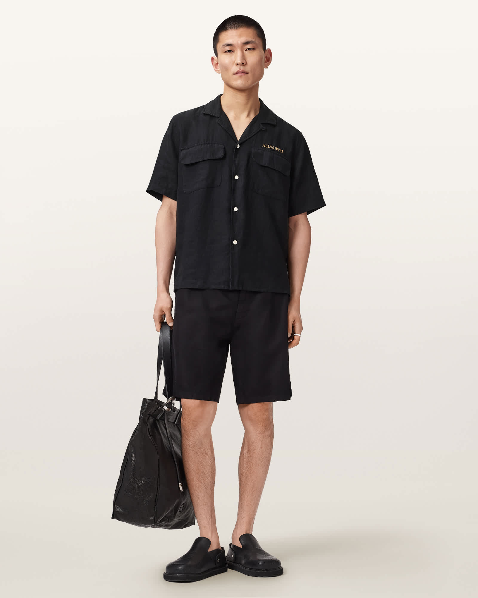AllSaints Linen Dunloe Short Sleeve Boxy Linen Shirt, Size: M