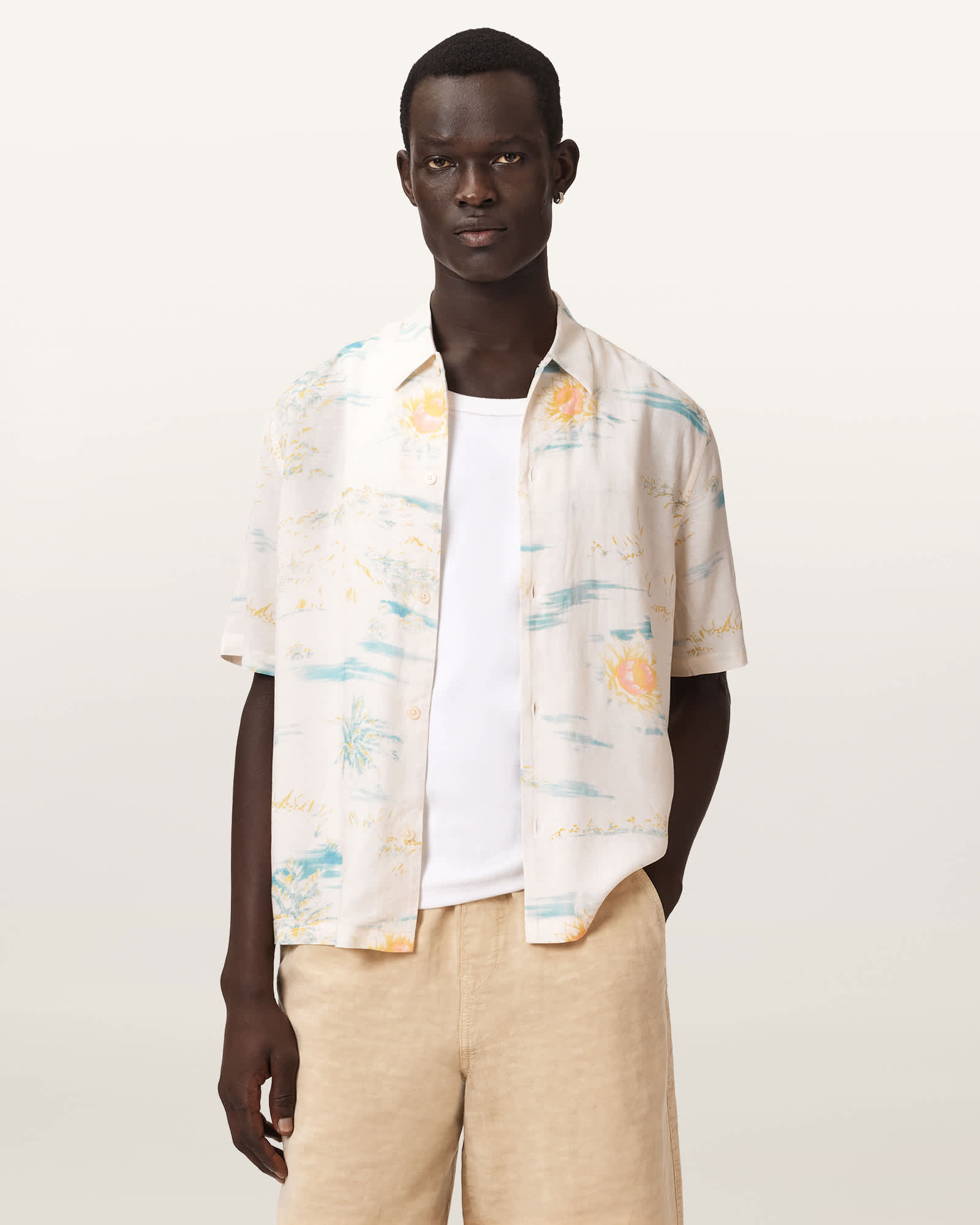 AllSaints Viscose Breezer Boxy Short Sleeve Printed Shirt, Size: M