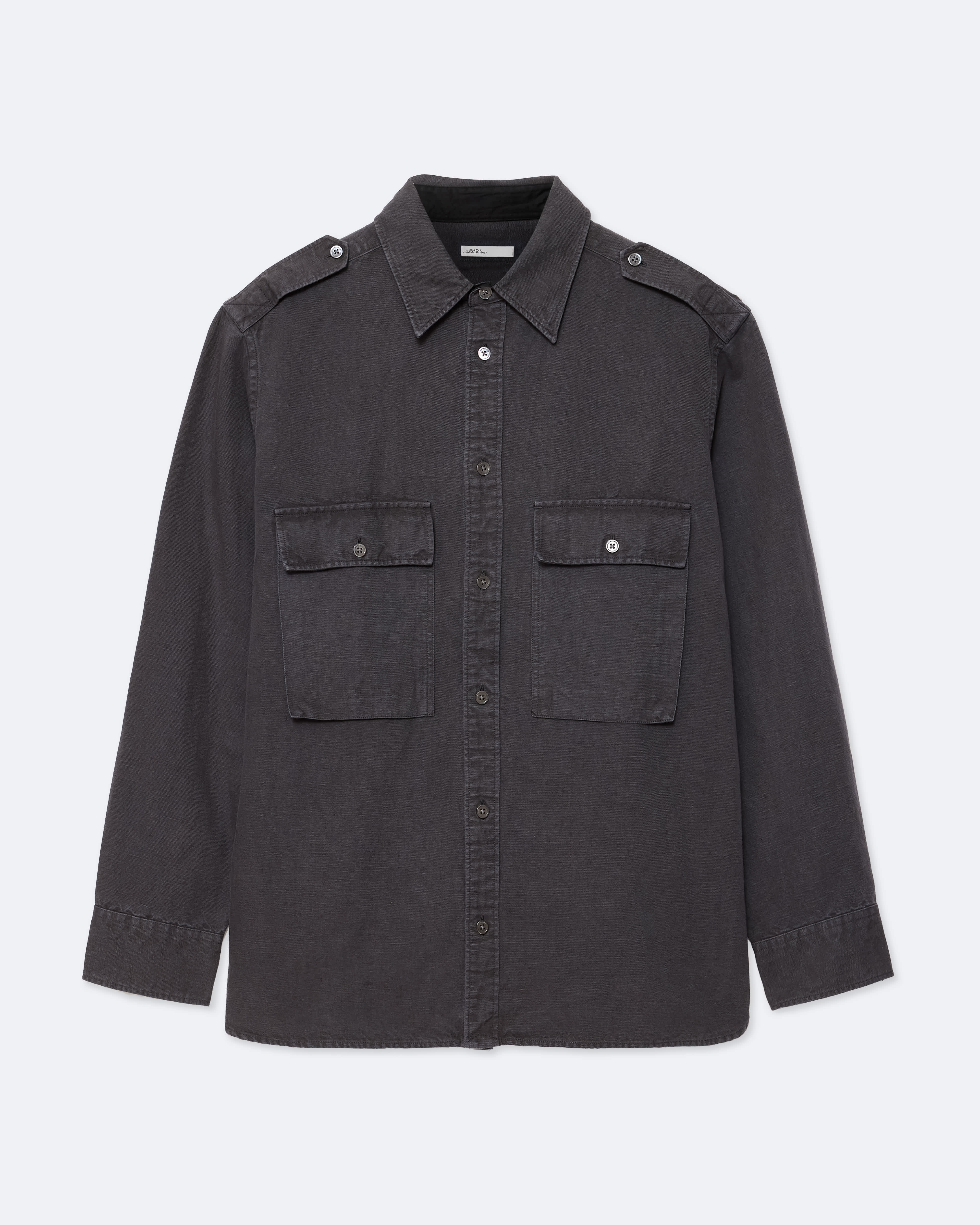 Allsaints Herren Schwarz Men's Hart Oversized Cotton-Linen Blend Shirt Size M