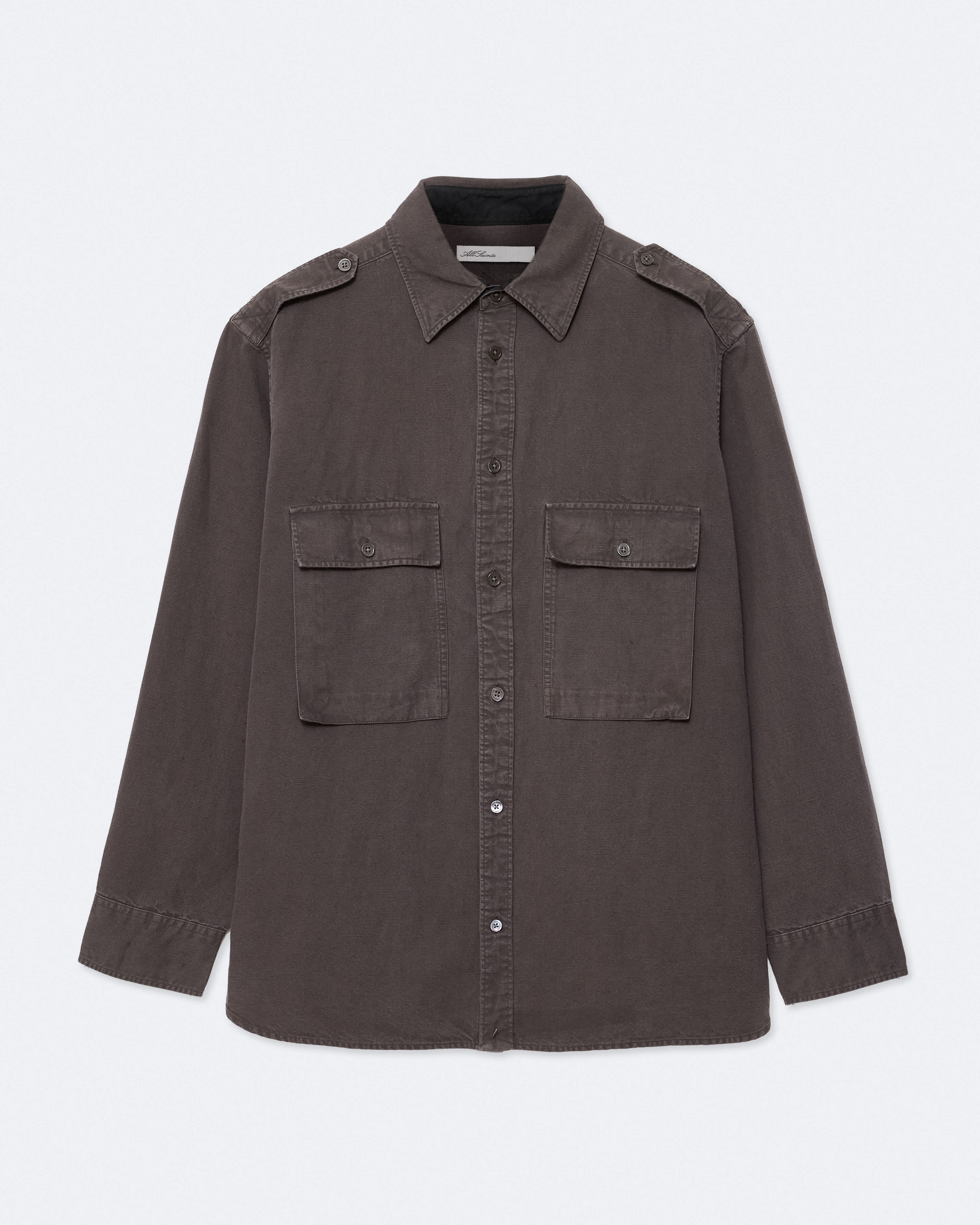 Allsaints Herren Braun Men's Hart Oversized Cotton-Linen Blend Shirt Size M