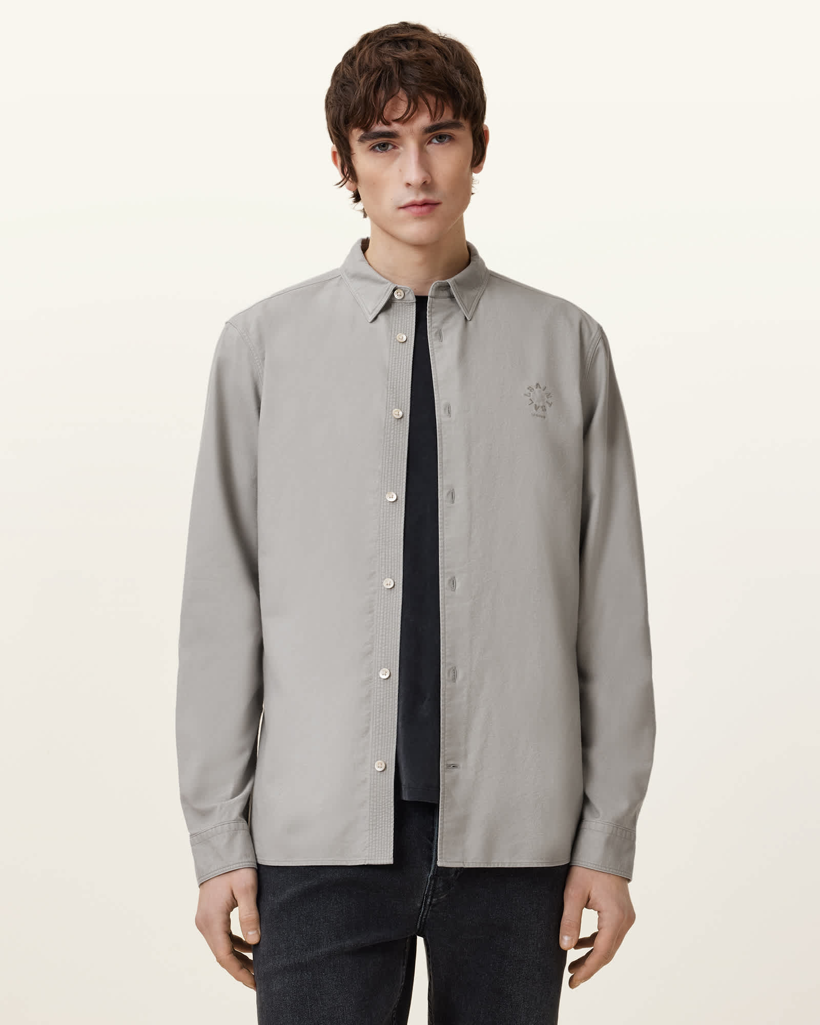 AllSaints Haven Long Sleeve Shirt,, Whisper Grey
