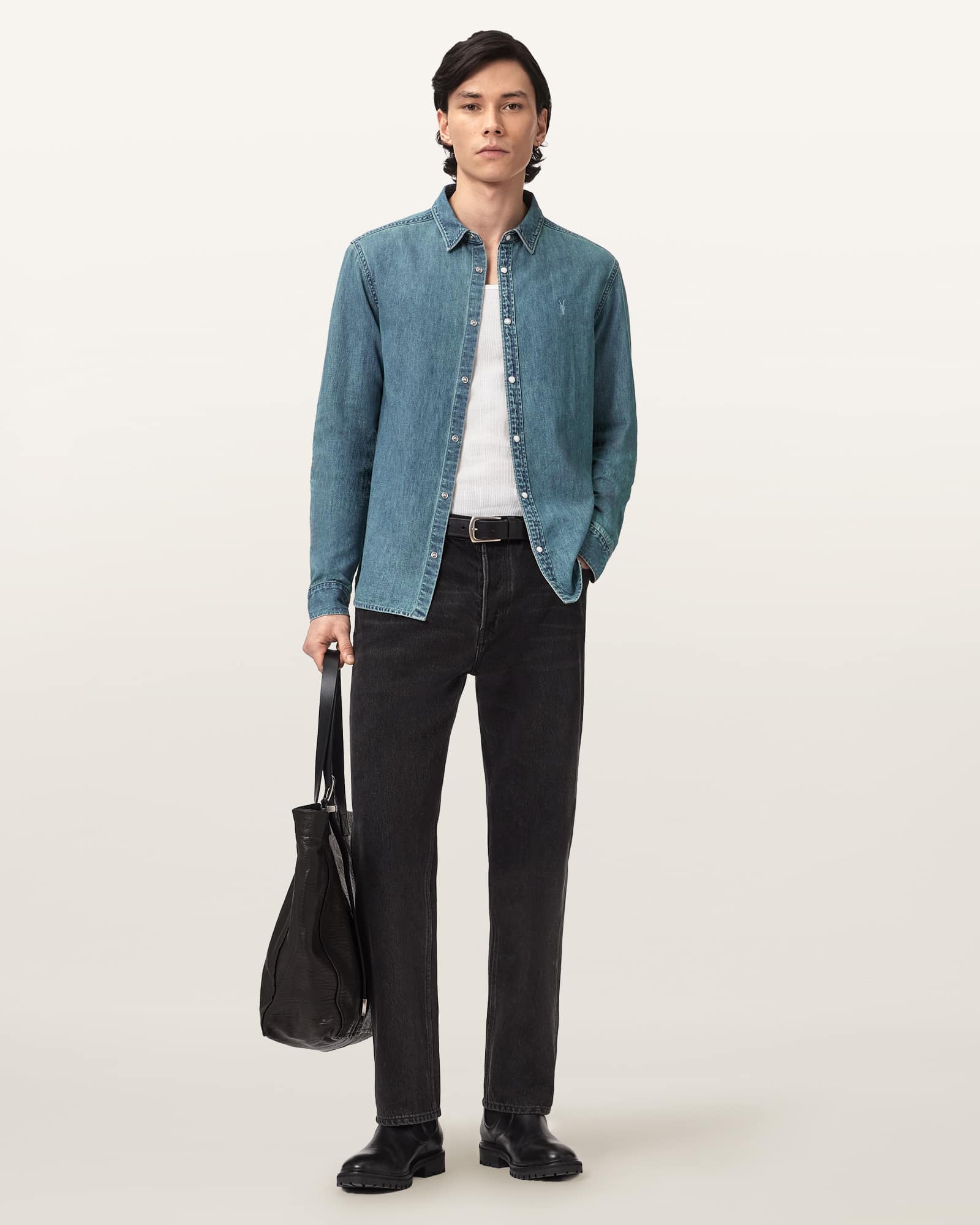 AllSaints Cotton Gleason Long Sleeve Ramskull Shirt, Size: XXL