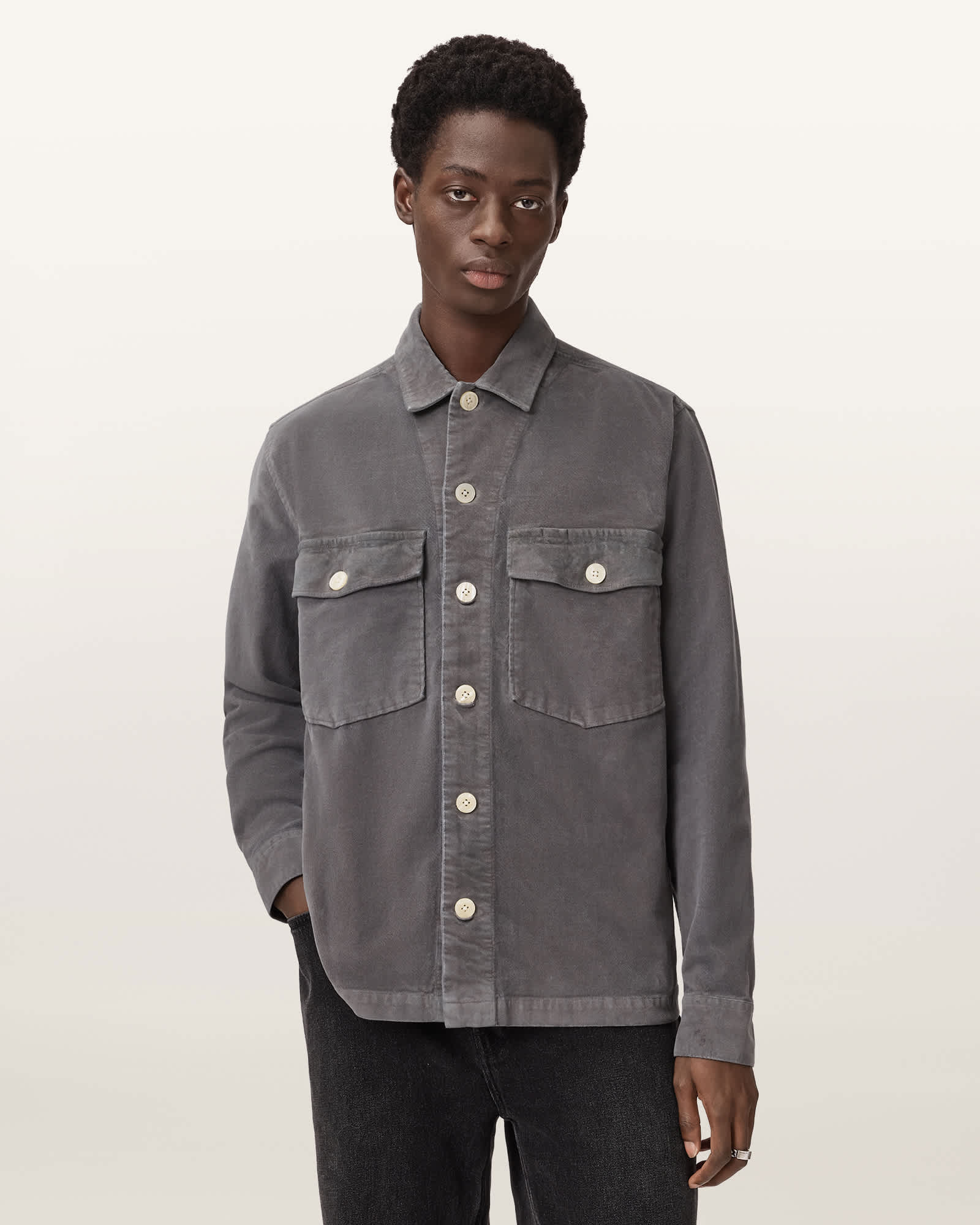 AllSaints Harrier Long Sleeve Shirt,, Grey
