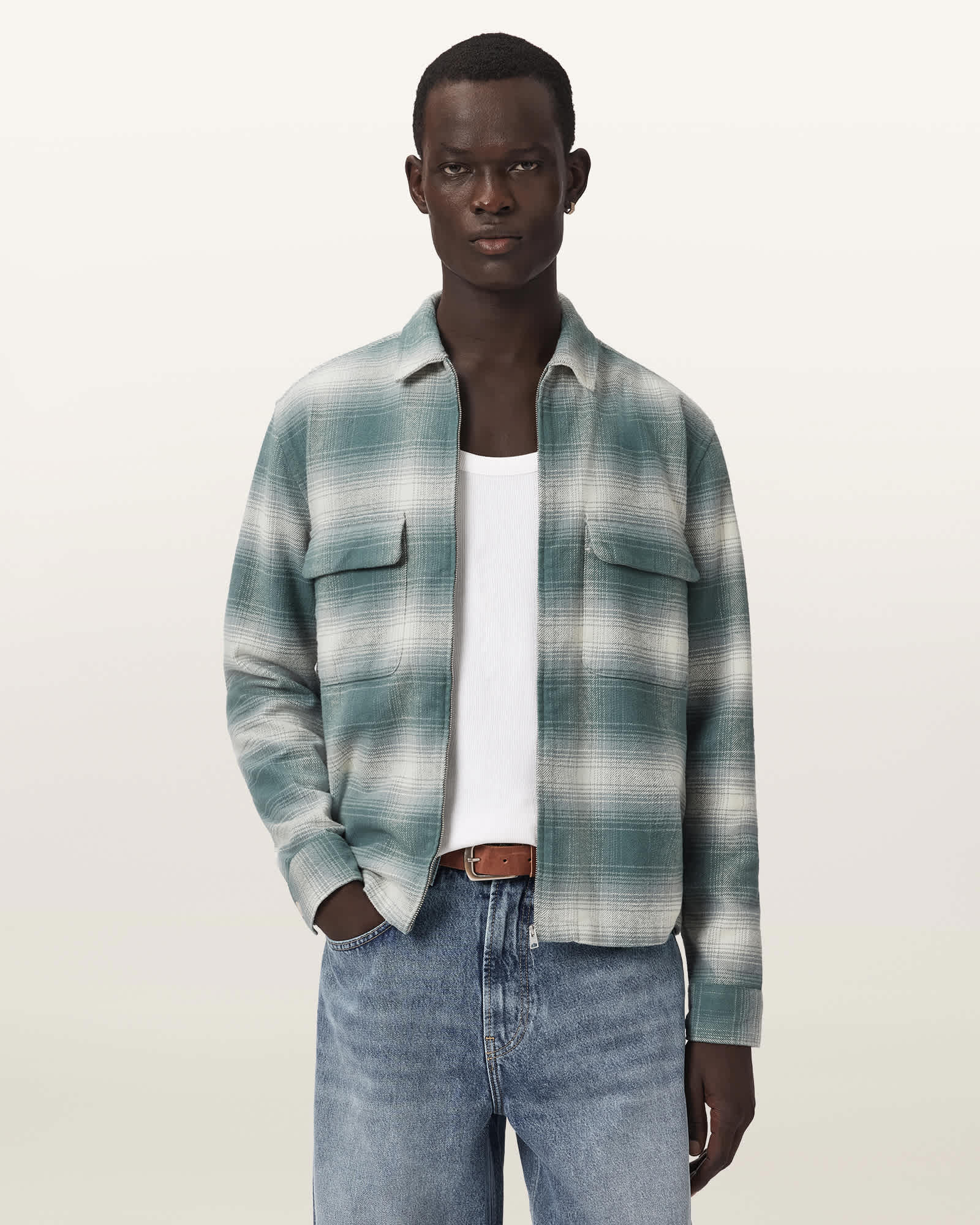 Allsaints Men's Blue Polanco Long Sleeve Check Shirt - Size  Xxl