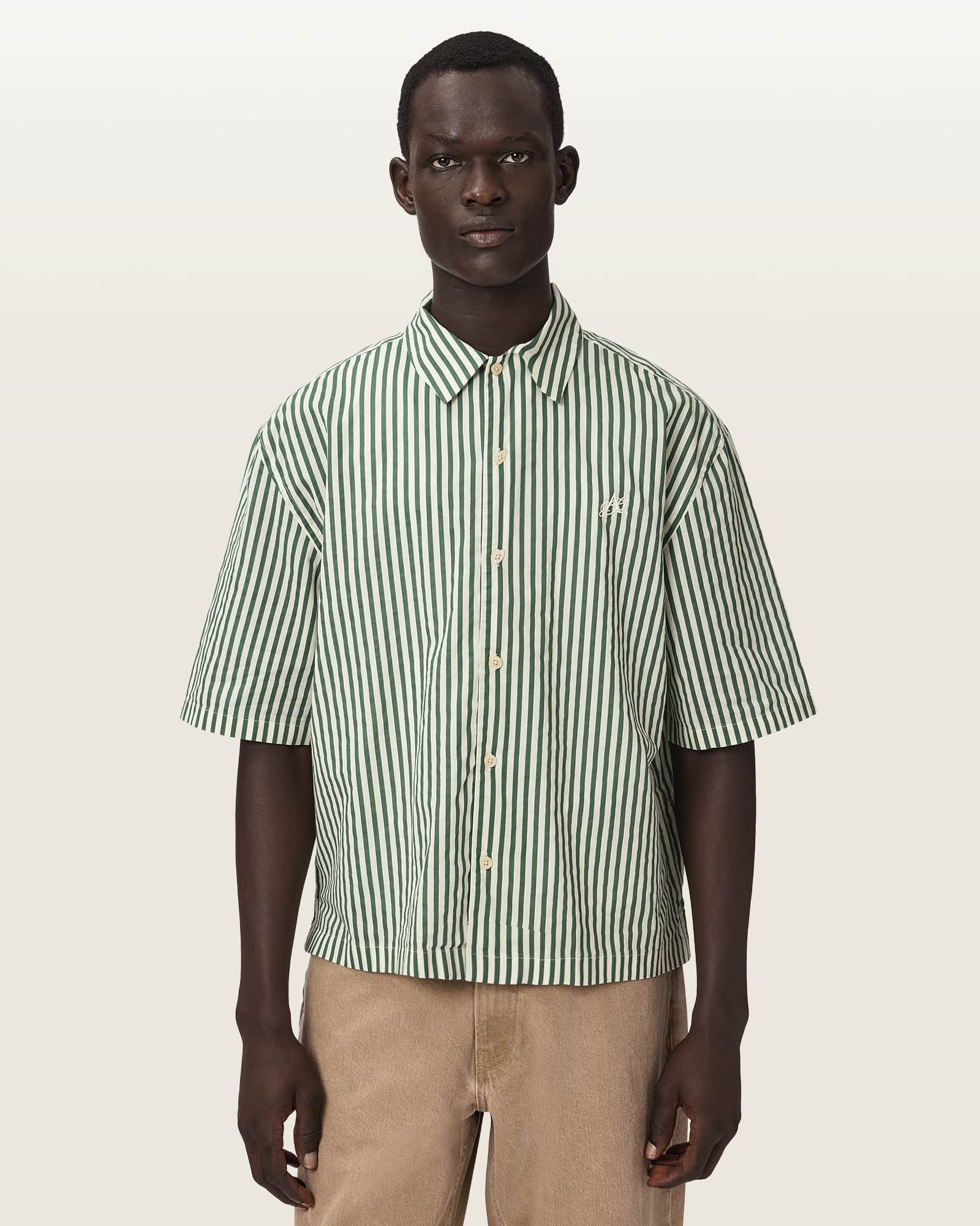 AllSaints Cotton Chopin Boxy Short Sleeve Striped Shirt, Size: XS