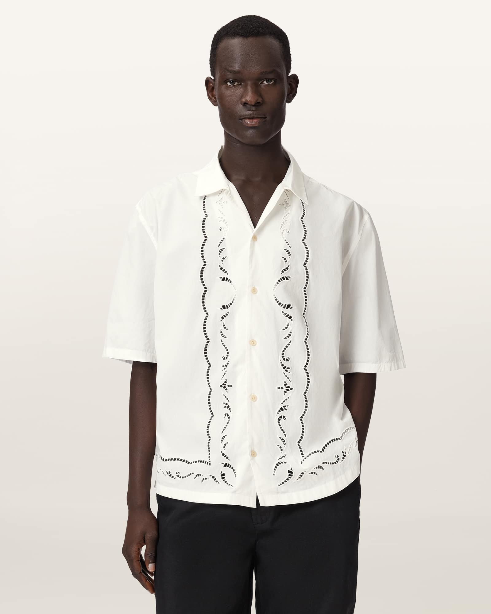 AllSaints Cotton Field Oversized Short Sleeve Cotton Shirt, Size: XXL