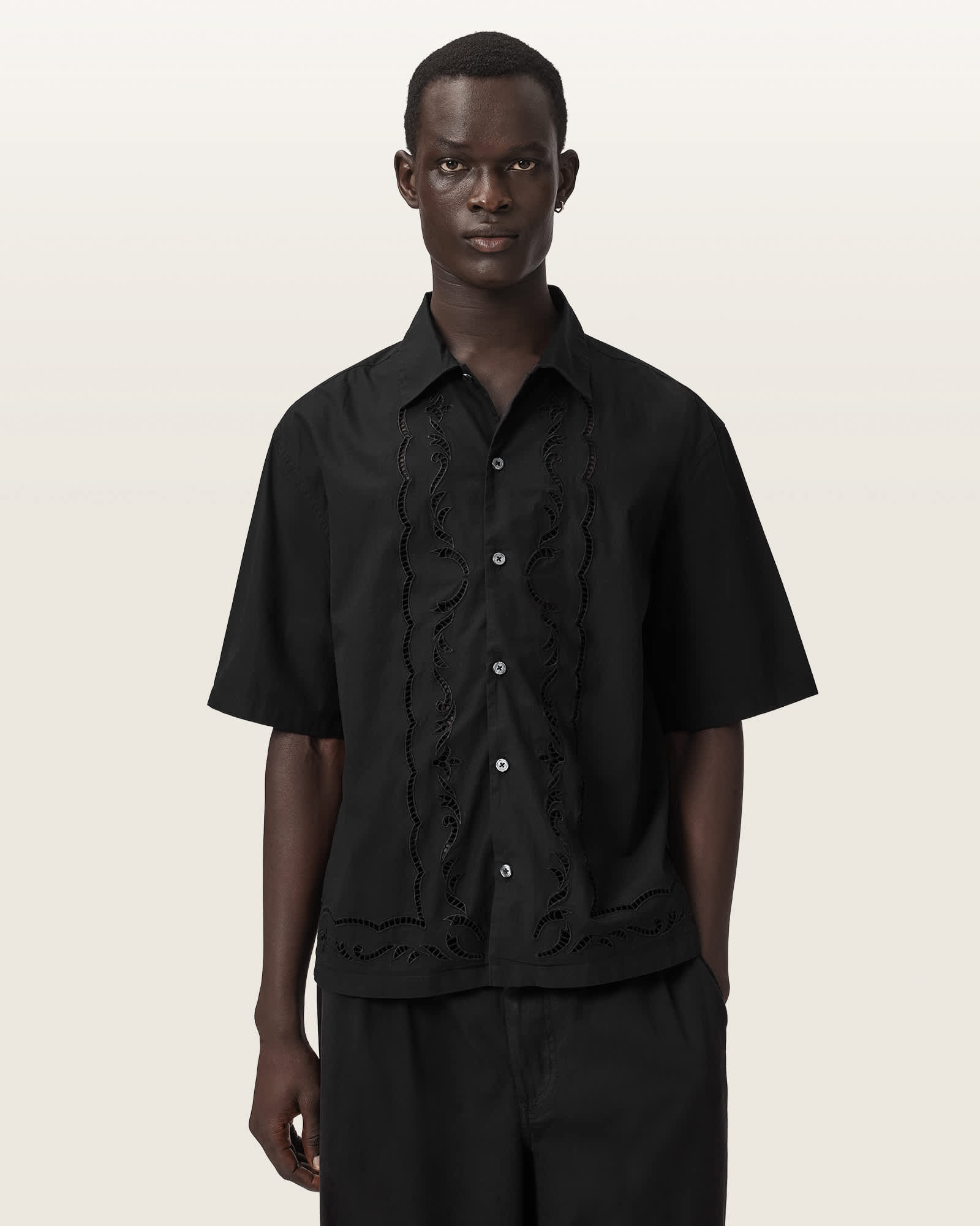 AllSaints Cotton Field Oversized Short Sleeve Cotton Shirt, Size: XS