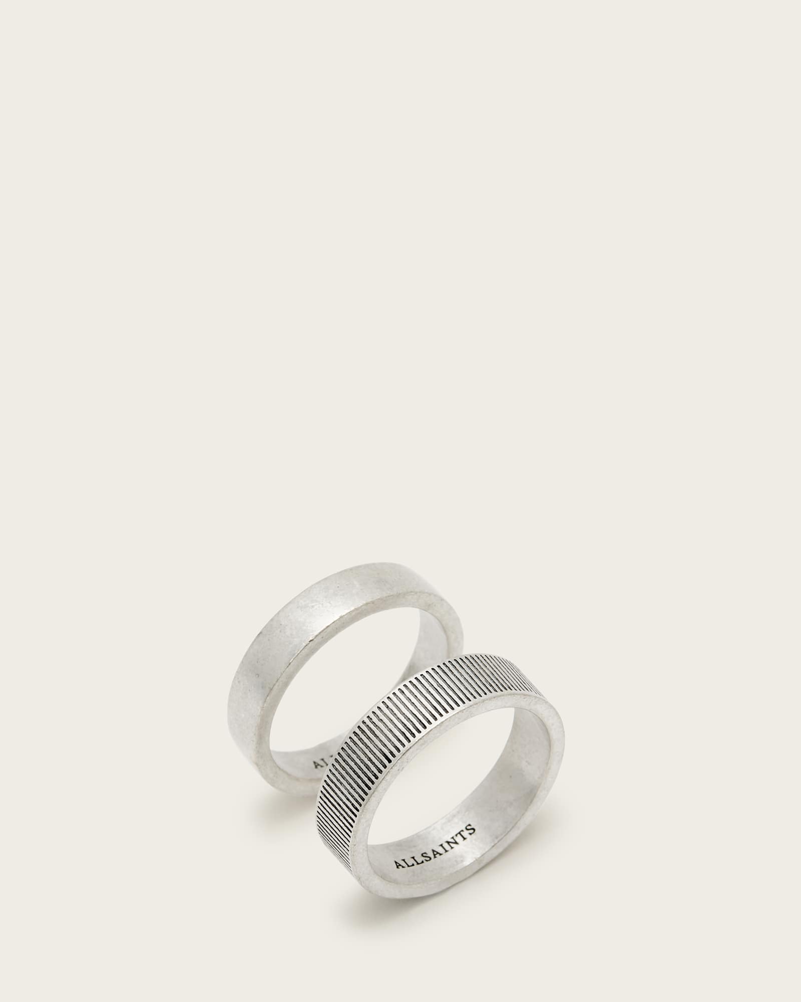 Allsaints Men's Silver Eason Textured Sterling Ring Set - Size  L