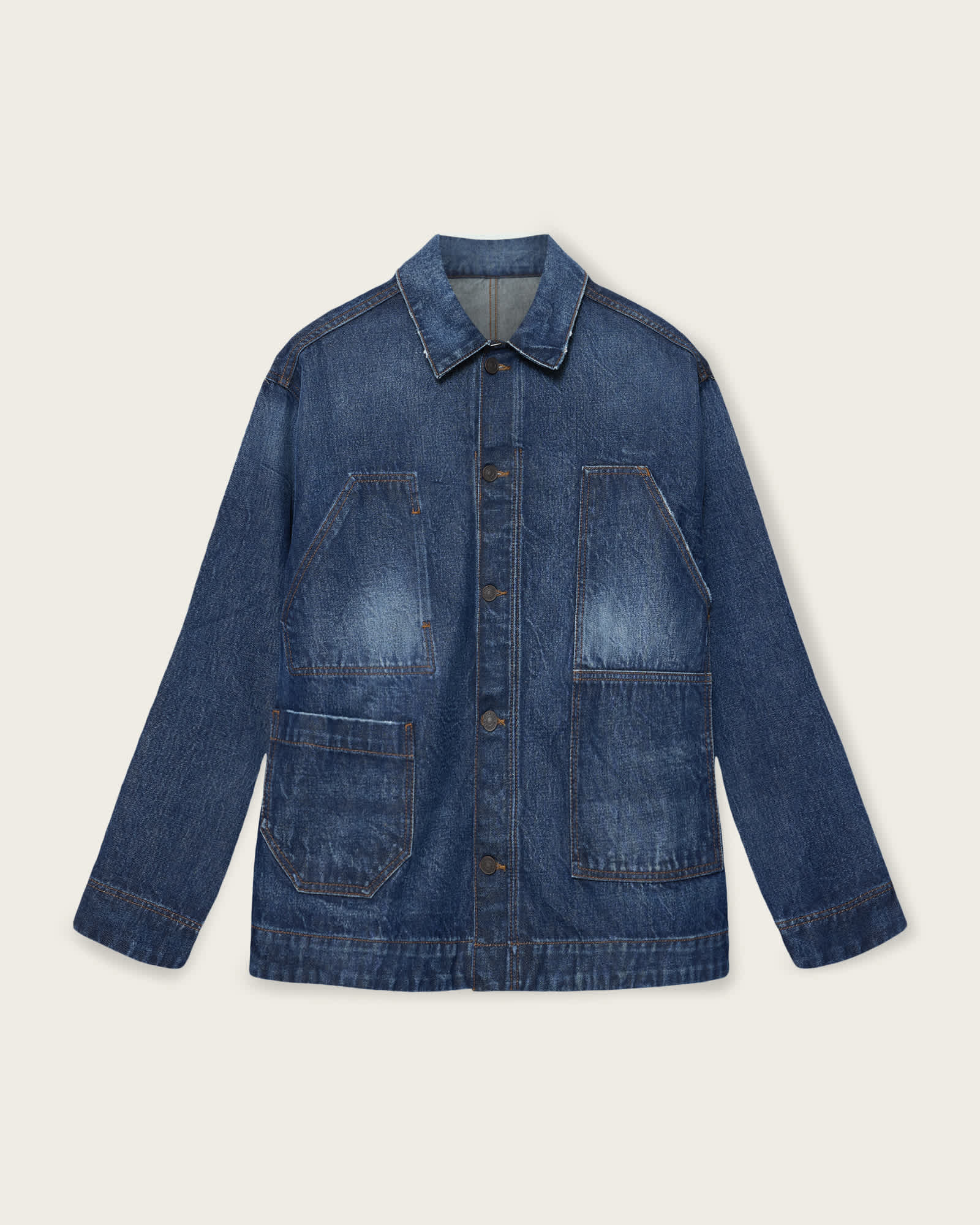 Allsaints Herren Blau Men's Mukesh Relaxed Fit Denim Jacket Size Xl