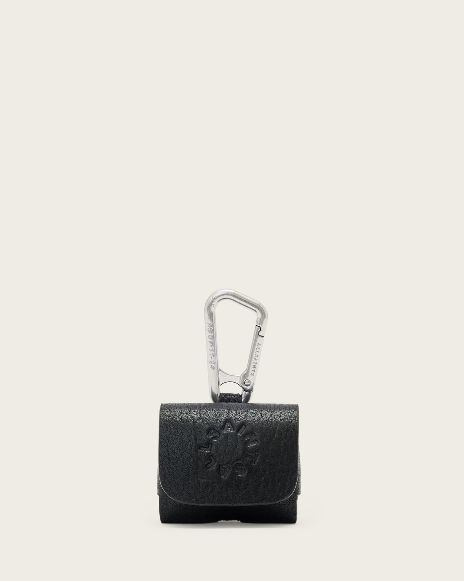Allsaints Womens Black Haven Branded Leather Airpods Cas In Black