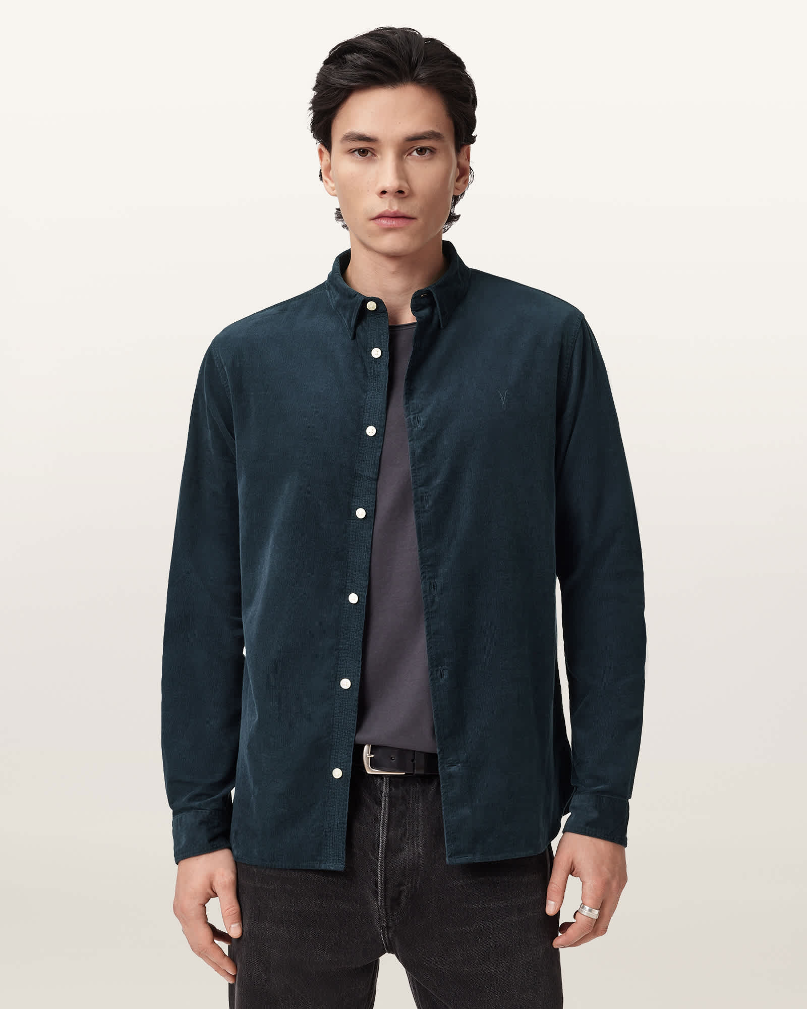 AllSaints Cotton Birchwood Corduroy Ramskull Shirt, Size: XXL
