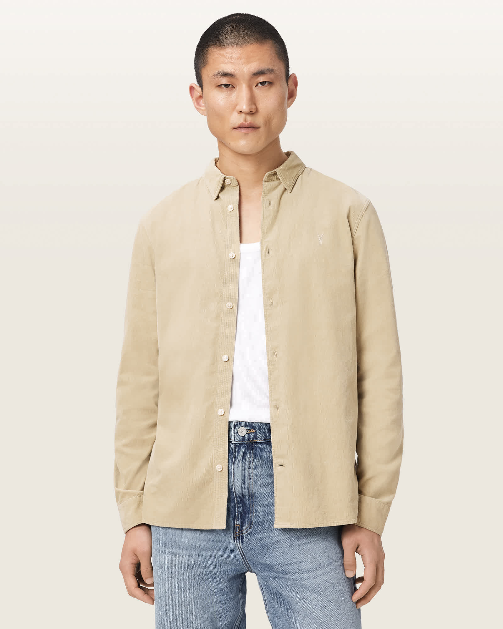 Allsaints Men's Brown Birchwood Ramskull Long Sleeve Corduroy Shirt - Size  Xs
