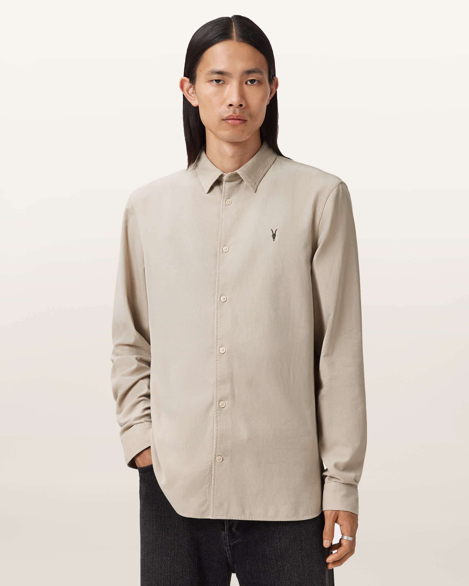 Allsaints Birchwood Long Sleeve Shirt In Gray