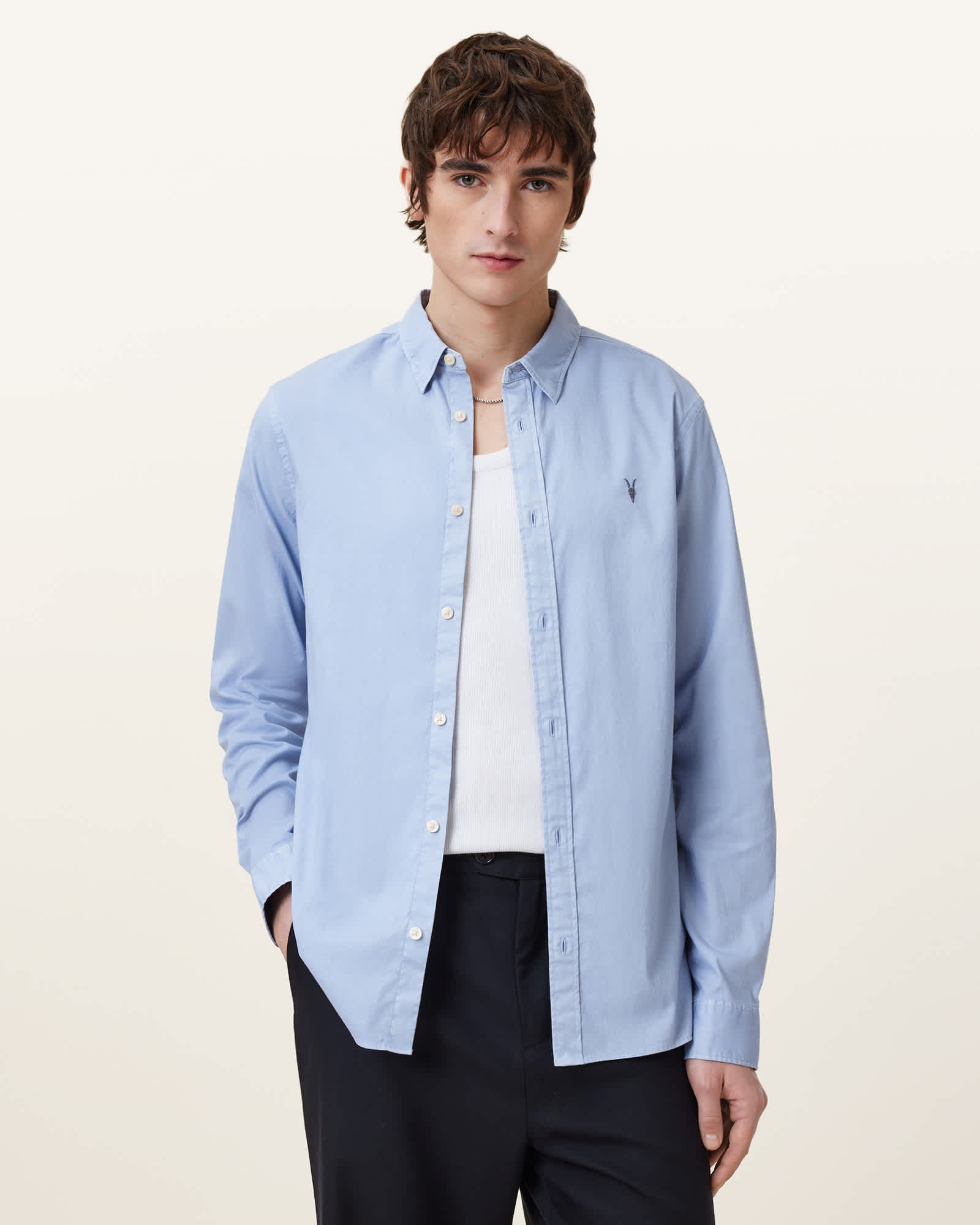 AllSaints Hawthorne Ramskull Stretch Fit Shirt, Blue