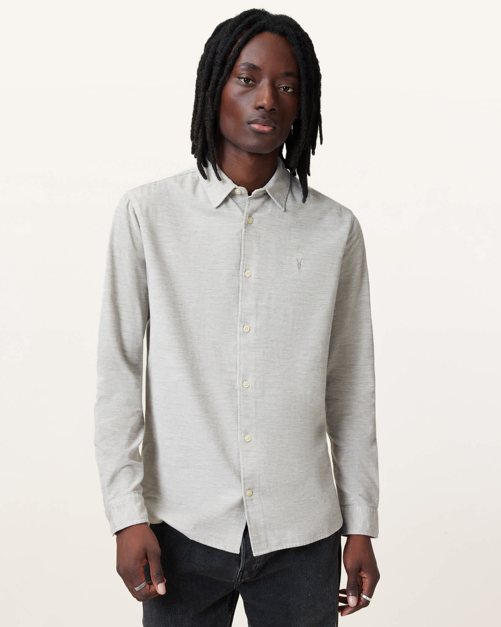 AllSaints Lorella Textured Ramskull Shirt,, Whisper Grey