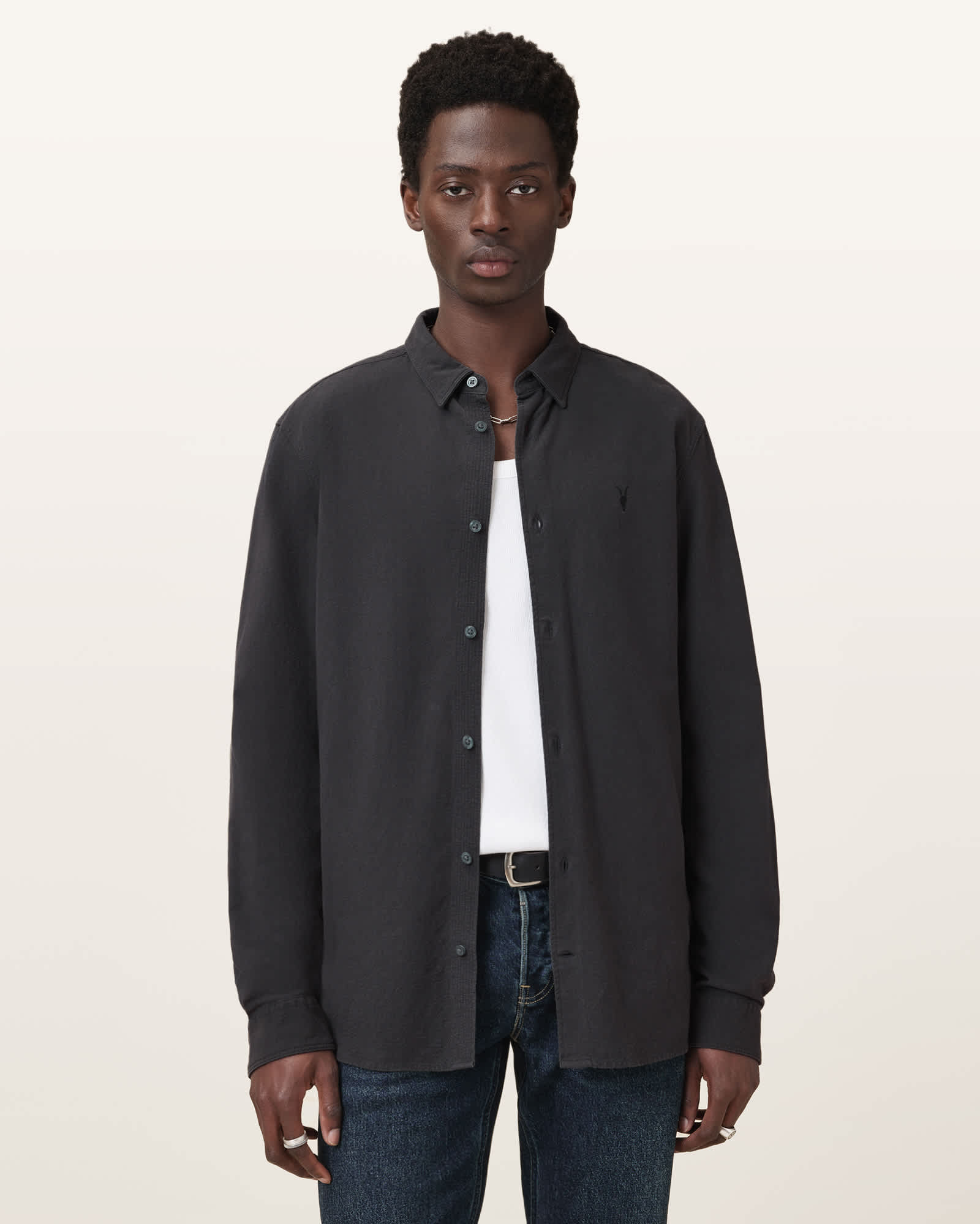 AllSaints Lovell Long Sleeve Ramskull Shirt,, Black