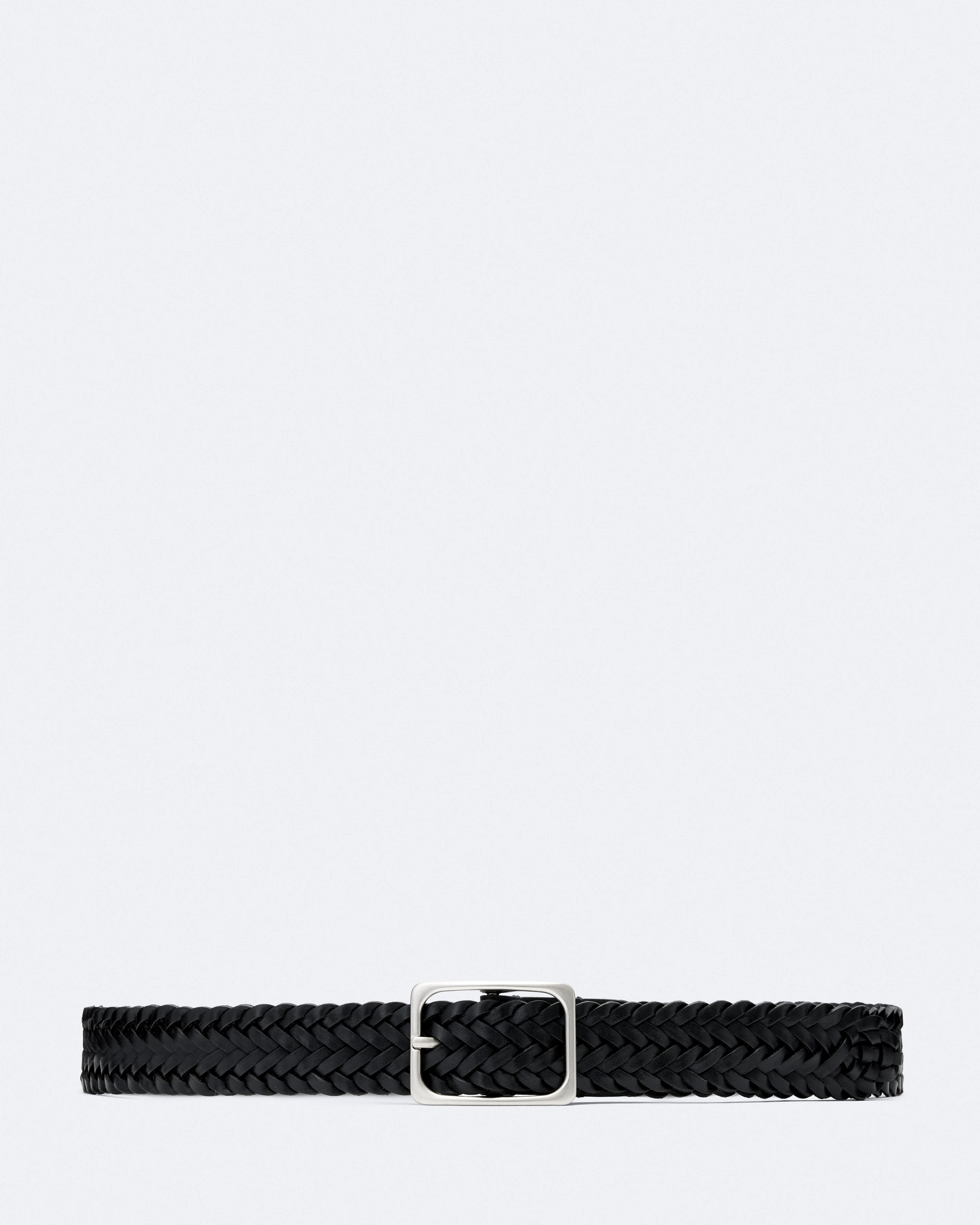 AllSaints Men's Charles Woven Leather Belt, Black, Size: 38